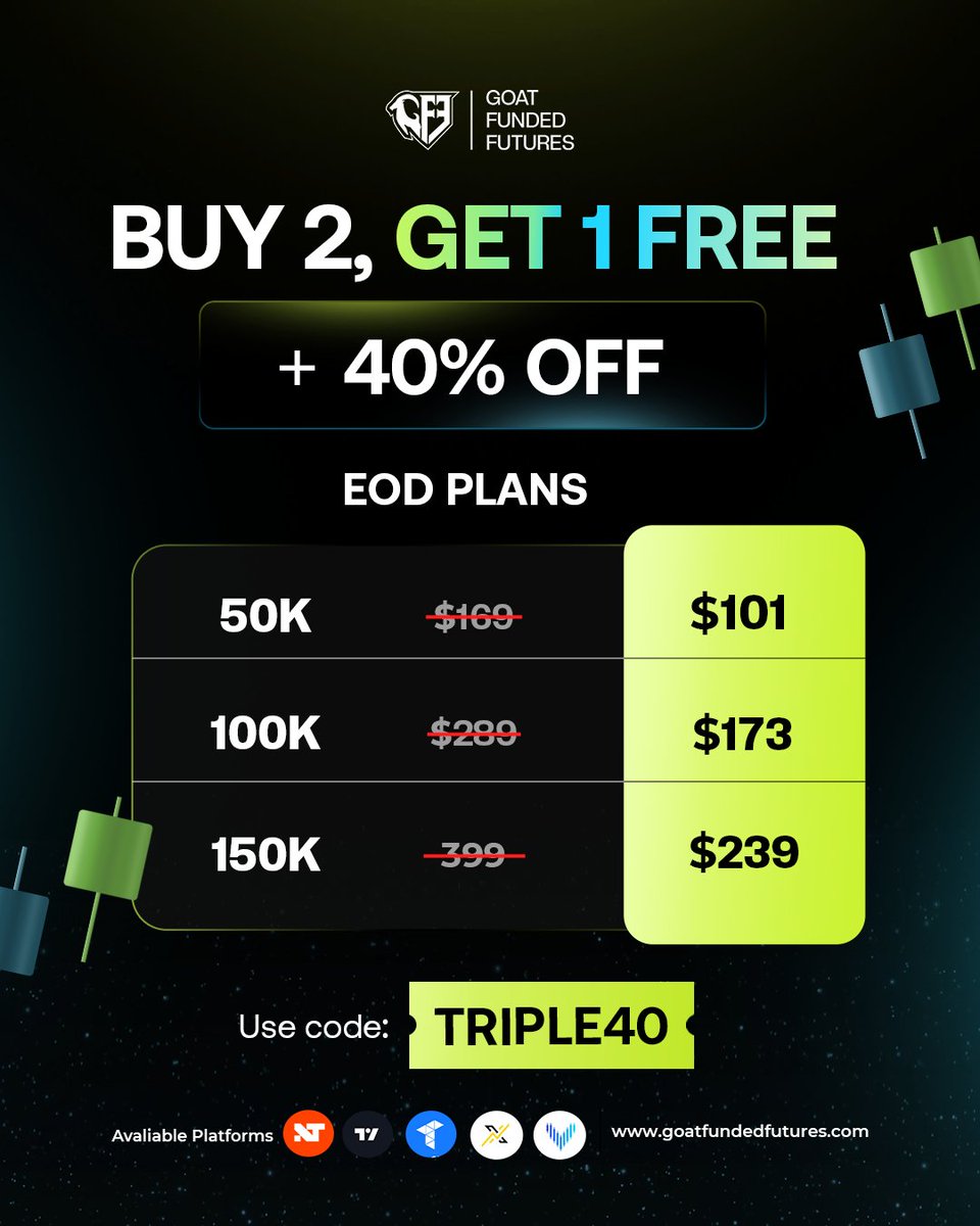 🚀 EOD PLANS ARE NOW AT THEIR LOWEST PRICES OF THE SEASON

With TRIPLE40, you get:

- 40% OFF every plan
- Buy 2 plans, get 1 FREE

Here are your updated EOD prices:

• 50K → $101
• 100K → $173
• 150K → $239

Scale smarter while this offer lasts.

Use code TRIPLE40 at