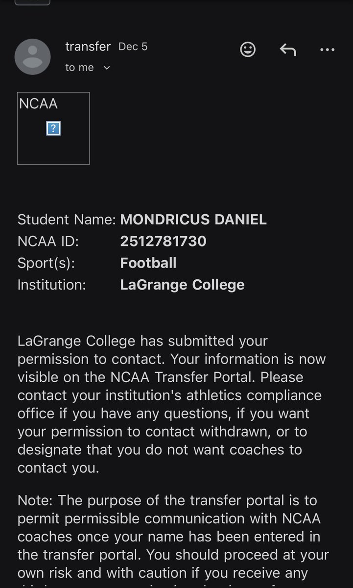 tjaydaniel25's tweet photo. With Four years of eligibility remaining, I am in the transfer portal. Thank you Lagrange college for the opportunity to play at the next level. Trusting the lord🙌🏽 @TransferPortal @DexPreps @BrodySmoot  @GatlinburgBowl https://t.co/NueImDuH7O
