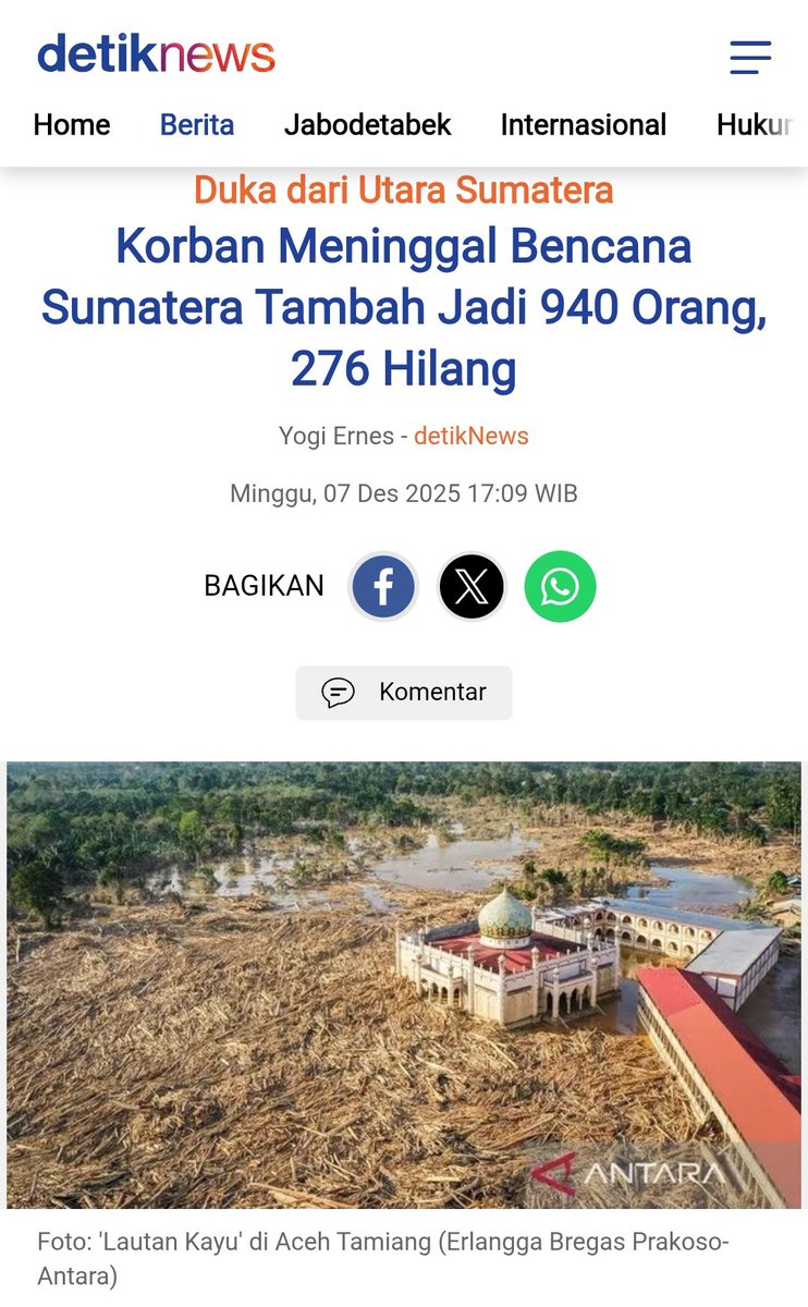 Jumlah korban tewas sudah 940 orang dan yang hilang 276 orang serta yang terdampak jutaan orang di 3 Provinsi Sumatera, tapi bangsatnya Pemerintah belum juga menetapkan Status "Bencana Nasional" di Sumatera. 

Padahal apa yang terjadi di Sumatera itu karena Ulah Pemerintah