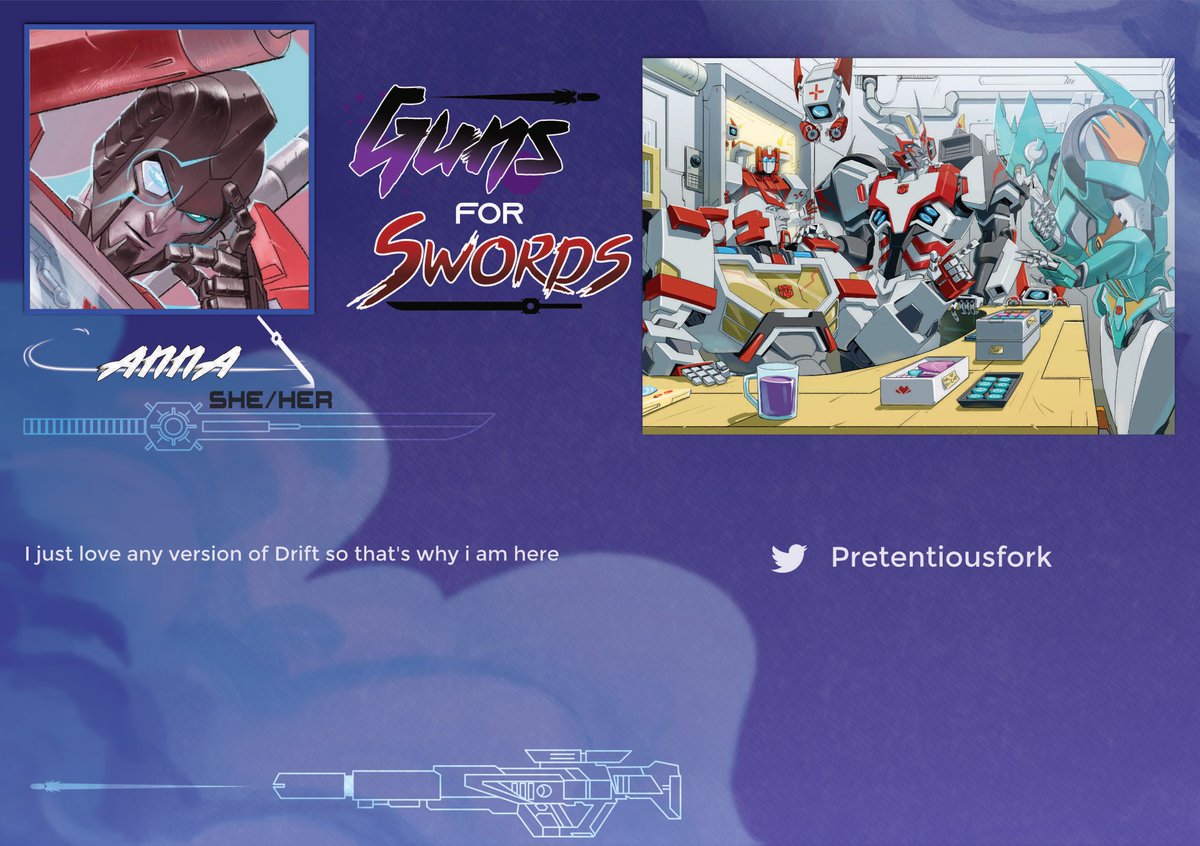 💥🔫 Contrbutor Spotlight ⚔️✨

pretentiousfork is one of our page artists! She loves any version of Drift and that’s why she is here! #transformers #mtmte
