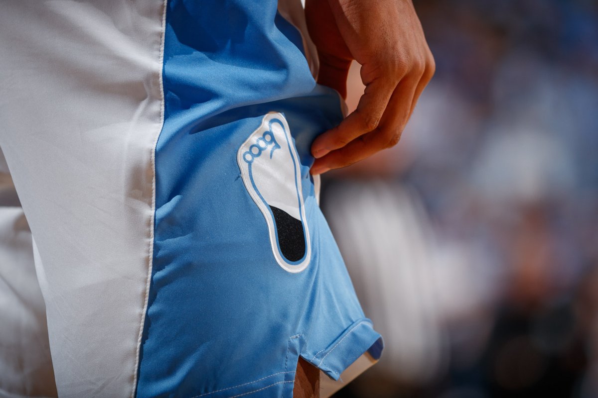 Detail view of the Tar Heel logo on the shorts for ⁦<a href="/UNC_Basketball/">Carolina Basketball</a>⁩’s retro game. Photo by me.