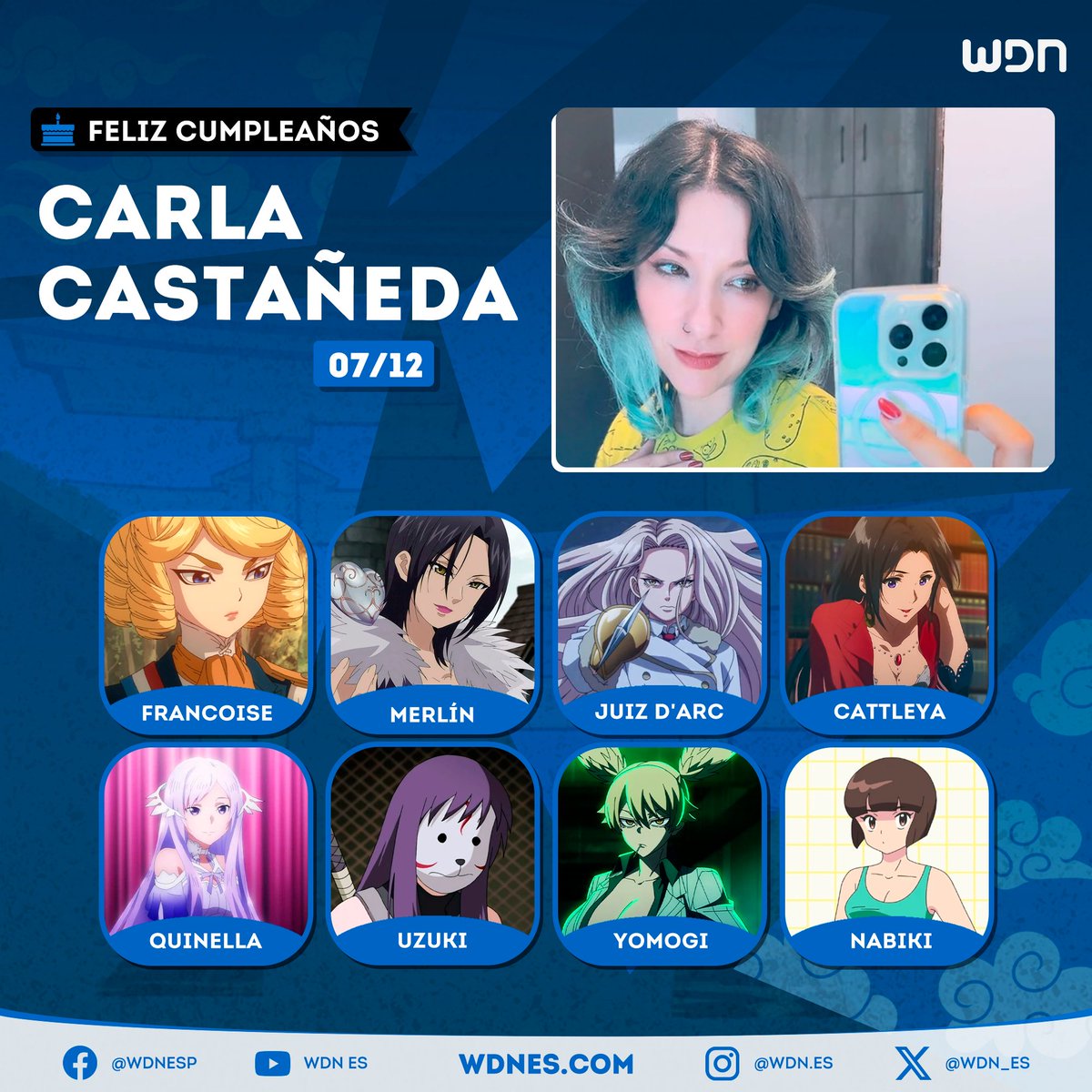 🎂 | Cumpleaños
Le deseamos un feliz cumpleaños a la actriz de doblaje Carla Castañeda, ¡esperamos que la pase increíble en compañía de sus familiares y seres queridos!