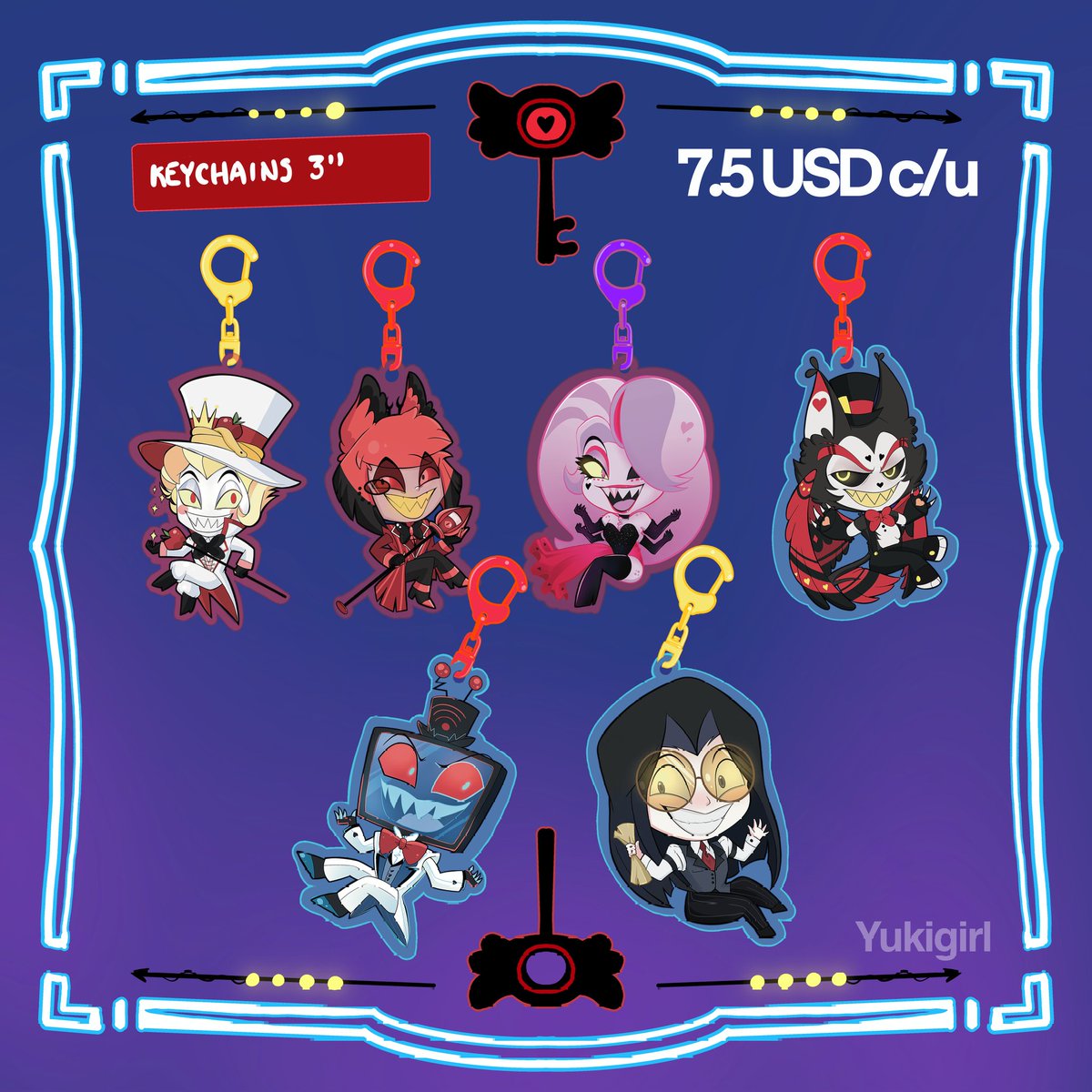 They keychains has been shipped to me 🩷✨ #hazbinhotelseason2 #HazbinHotel #Alastor #LuciferMorningstar #Vox #angeldust #sirpentious #Husk