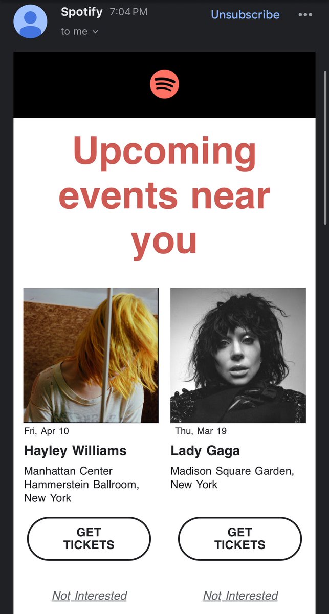 “Get tickets”… HOW Spotify? One is sold out and the other requires me to sell multiple organs!!!!!!!!!!!!!!!!