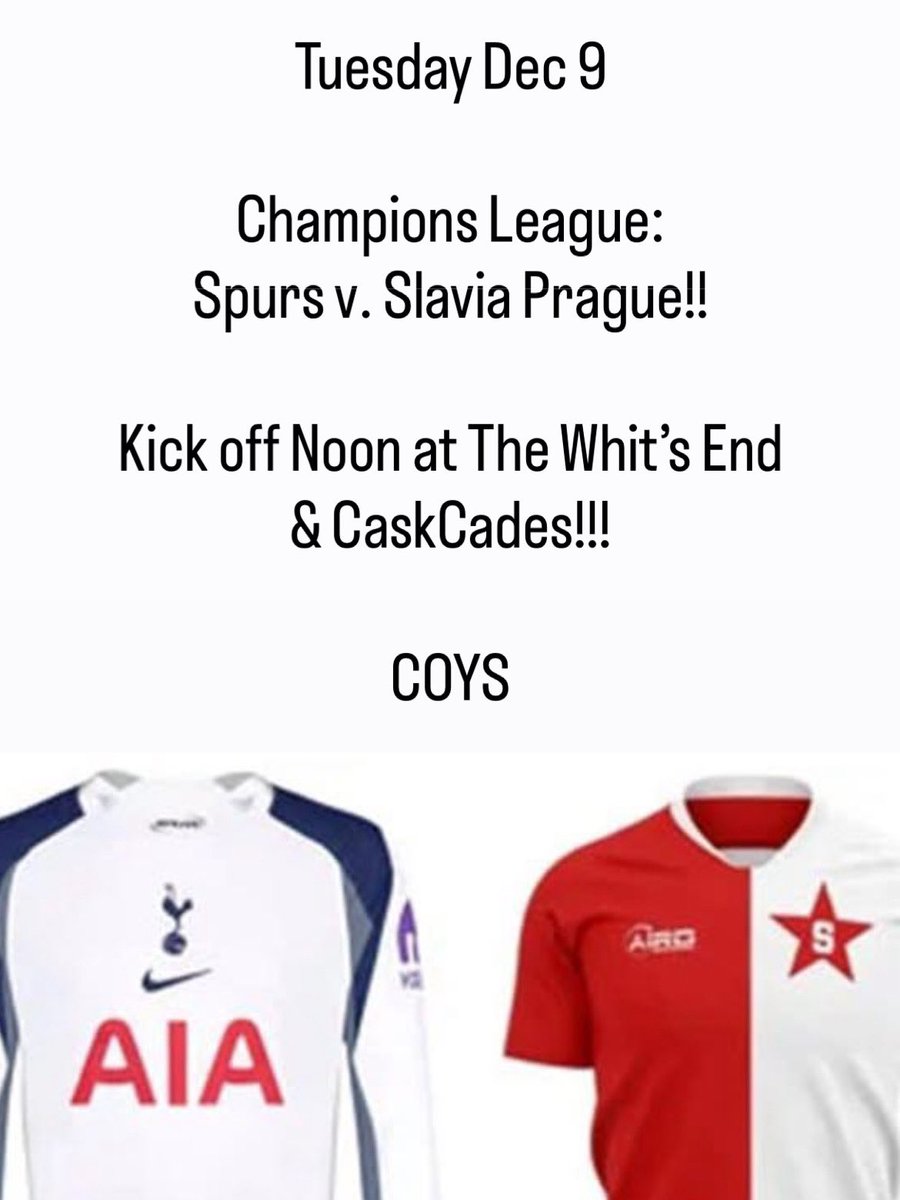 See you Tuesday at both <a href="/thewhitsendbar/">TheWhitsEndBar</a> &amp; <a href="/CaskCades/">CaskCades</a> !!!

🥇⚽️🥇⚽️