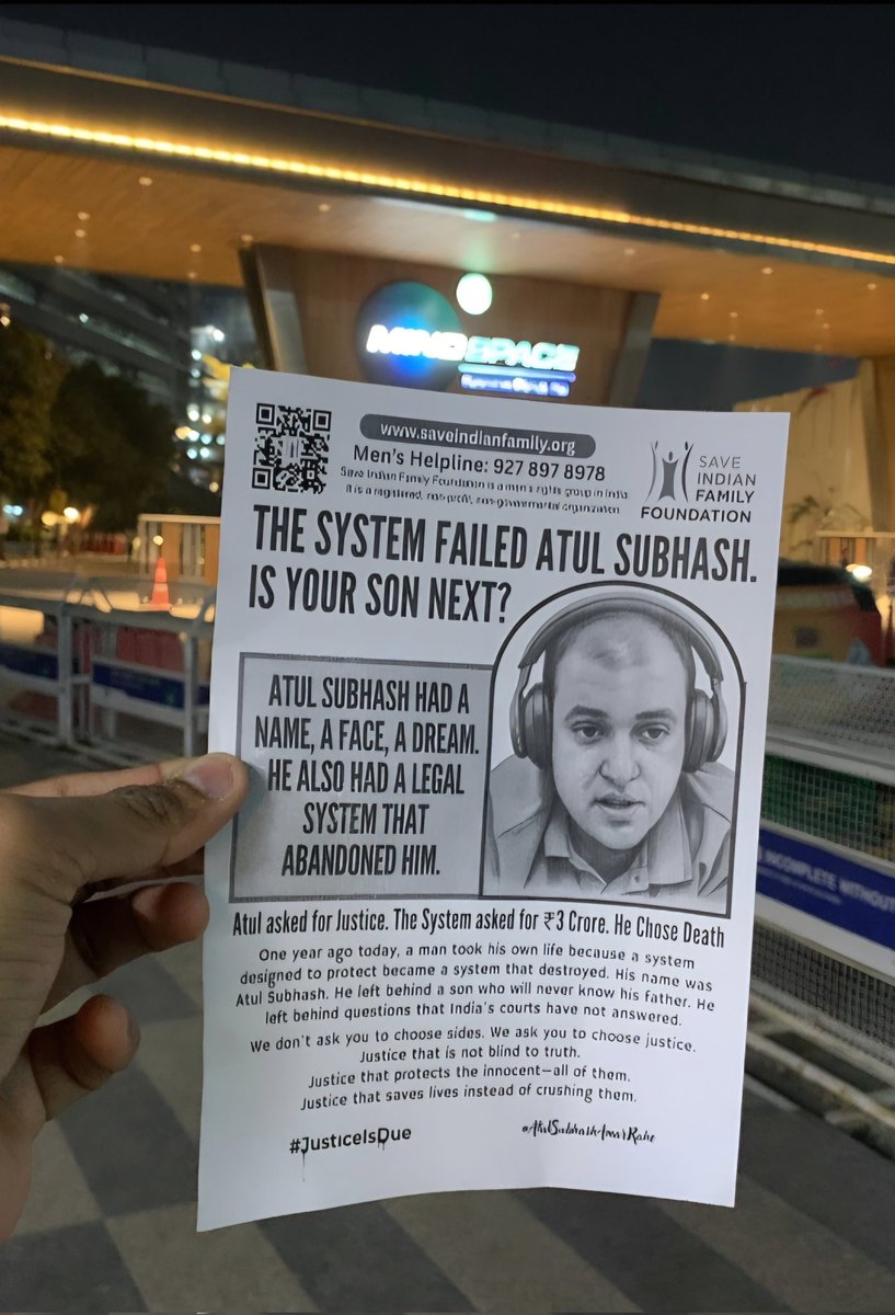 bikas_cute's tweet photo. #AtulSubhashAmarRahe
#JusticeIsDue #AtulSubhash #JusticeForAtulSubhash #AtulSubhashSuicideCase

Just before the completion of 1 year of #AtulSubhash sacrifice, the entire nation is still demanding justice. But @narendramodi @BJP4India @AmitShah @ianuragthakur @drdineshbjp @Sham4Samastipur — none of you have spoken a single word on this issue.

Every day, many more #AtulSubhash are dying because of biased laws, a broken system, and deep-rooted corruption. Yet those in power are only concerned about vote-bank politics, not about the lives being destroyed.

From Bangalore to Hyderabad, Pune to Orissa, Kolkata to Uttarakhand, Chennai to Indore -
the whole country is standing up and raising one voice:
#AtulSubhashAmarRahe
Justice will not be silenced.

Read this:
https://t.co/qDJDxYaAgW

Read this:
Bengaluru: ಫ್ರೀಡಂ ಪಾರ್ಕ್‌ನಲ್ಲಿ ಕೈಗೆ ಕೋಳ ಹಾಕಿಕೊಂಡು 'STOP killing Men' ಪ್ರತಿಭಟನೆ ಮಾಡಿದ ಪುರುಷರು! | Men Protest Freedom Park Stop Killing Men Atul Subhash San | Asianet Suvarna News - https://t.co/KUuJToisxB
