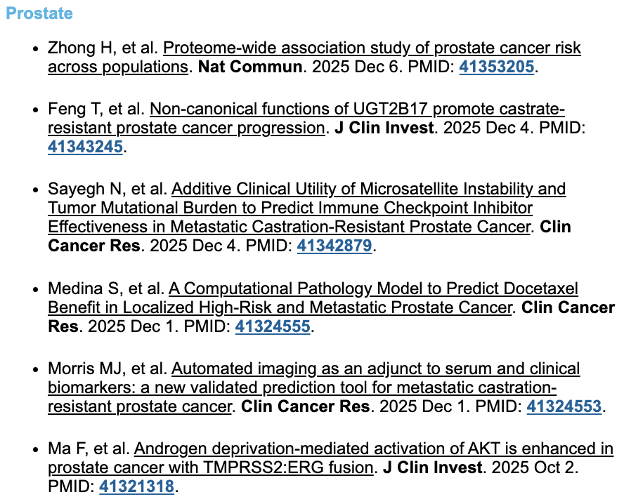 GU Research Digest for the week of November 29 - December 5: a selection of publications about GU cancers in high-impact journals. Search the PMIDs on pubmed.ncbi.nlm.nih.gov to read!