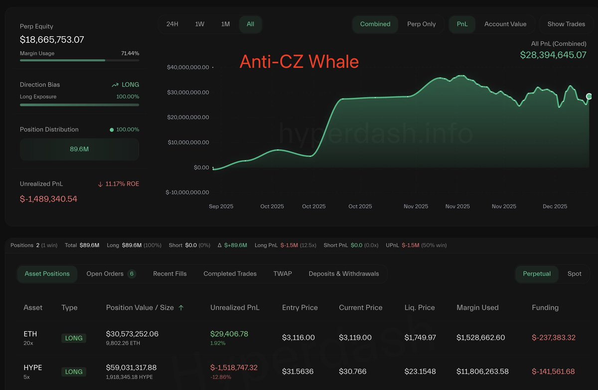 膨大なETHロングを示すイーサリアムのクジラのロングポジションダッシュボード