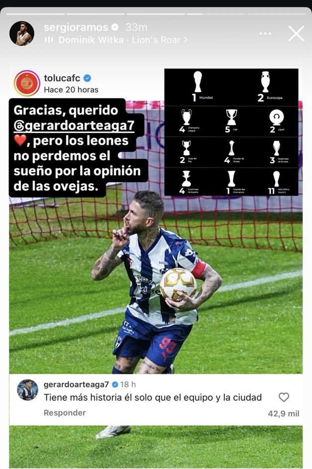 Sergio Ramos vs Toluca en mundiales, eurocopas, Champions, liga de España y Copa del Rey: 
0G | 0E | 0P

Sergio Ramos vs Toluca en Liga Mx: 
2 veces eliminado en el mismo año, 9 goles recibidos, 1 penal atajado por un tipo al que apodaban “manos guangas”. 
Lo retiraste, Huguito.