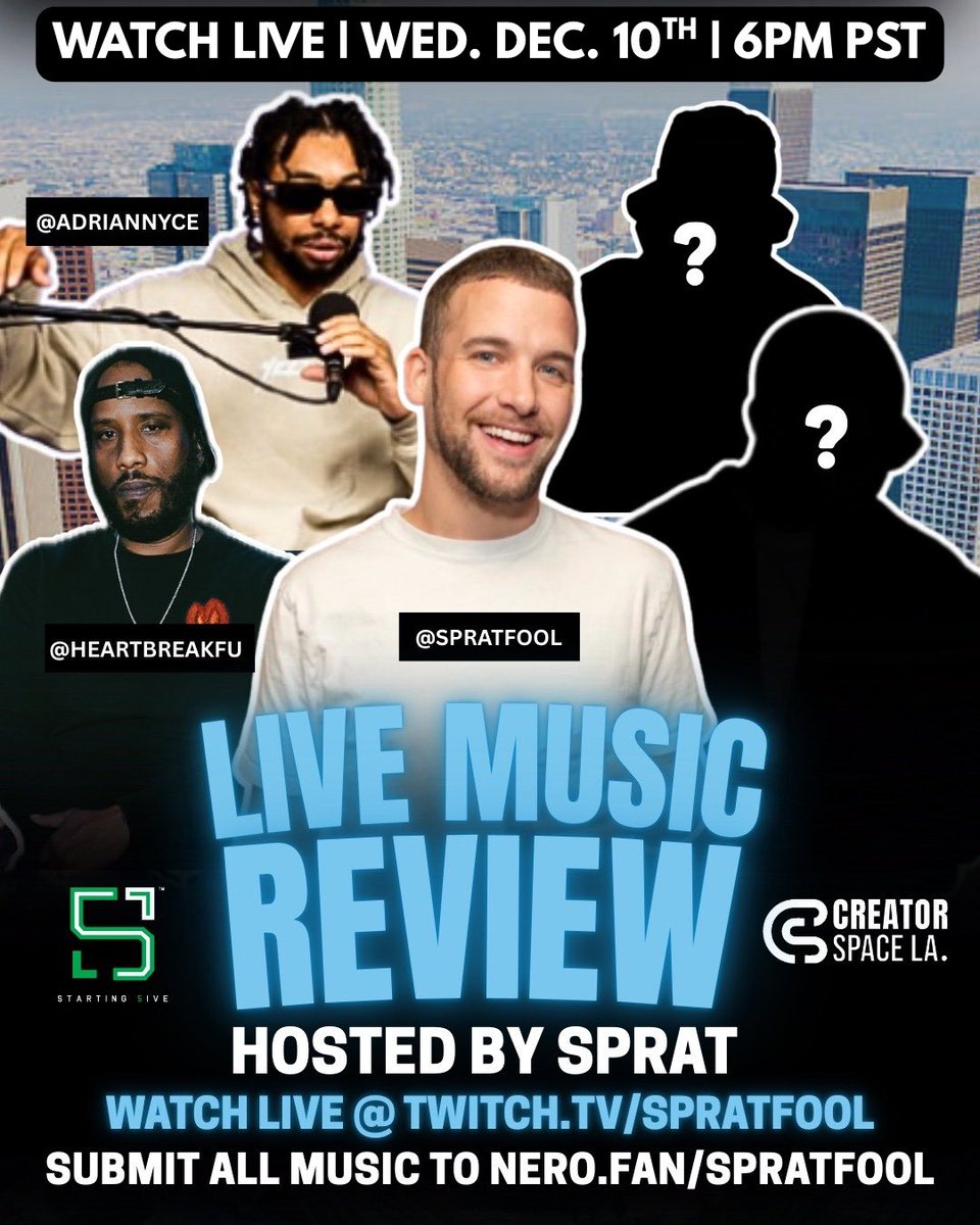 Live streaming this Wednesday 

Submit your music, beats &amp; join the stream 

nero.fan/spratfool