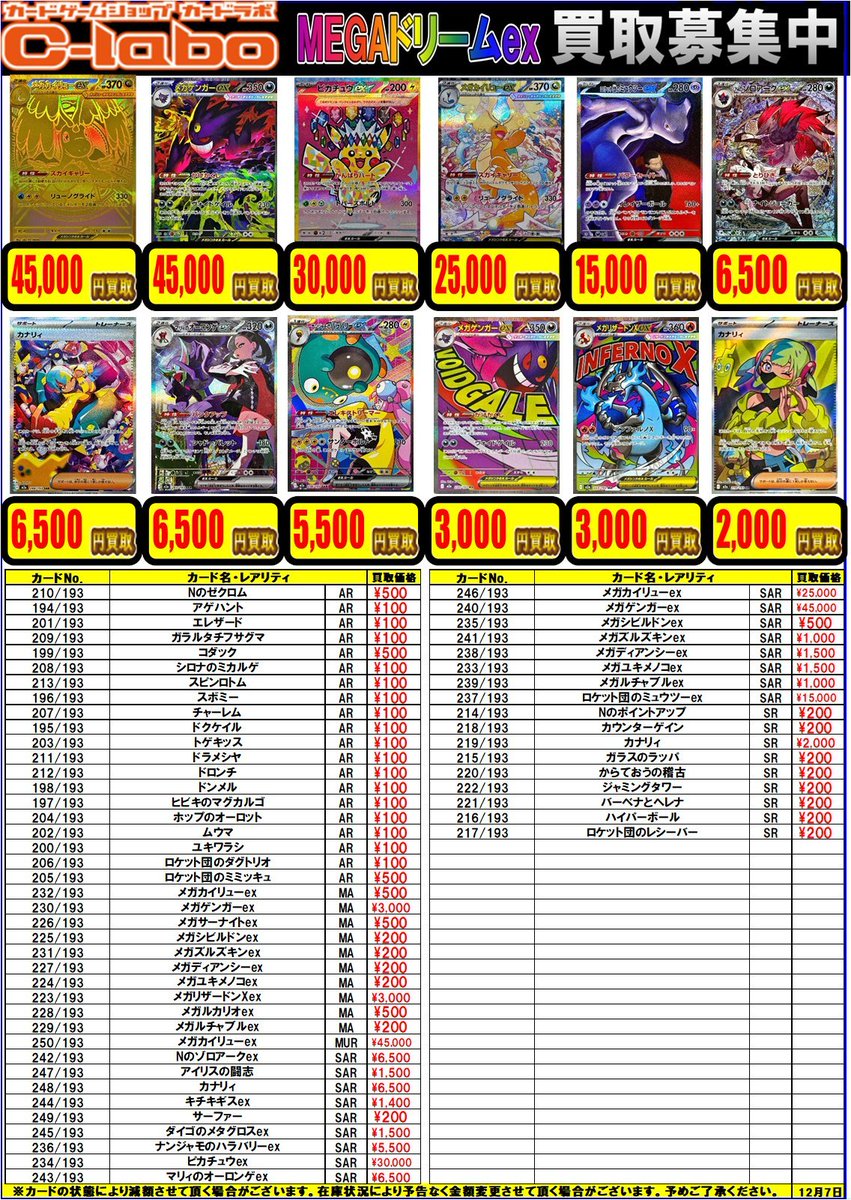 ポケカ 買取情報】 MEGAドリームex メガカイリューex MUR 250/193