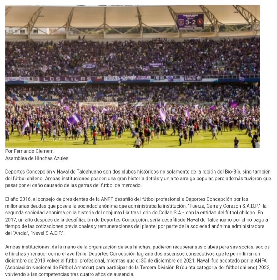 El 2022, escribí esta columna destacando el tremendo trabajo de la hinchada del Conce en la recuperación de su club luego de la desafiliación del 2016. Nueve años después, el León de Collao está de regreso en Primera División luego de 17 años. 👏👏👏🦁🟣⚪