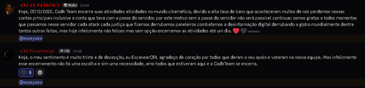 CodkTeam's tweet photo. Encerramos um ciclo. Infelizmente a CodkTeam oficialmente fecha suas atividades de Cibersegurança/Hacking com muita dor e muitos sentimentos, Obrigado a todos pela dedicação e pelo apoio que todos deram nesse caminho. As nossas atividades se encerram aqui. https://t.co/1s8CIfCtFu