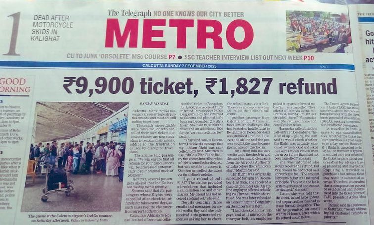 divya_gandotra's tweet photo. ₹9,900 for a ticket.
₹1,827 refunded.
And hours of stress no one will compensate.

Passengers aren’t asking for miracles just dignity, clarity and basic accountability from airlines.

When families are stranded and refunds feel like charity, something is deeply broken in our system.
