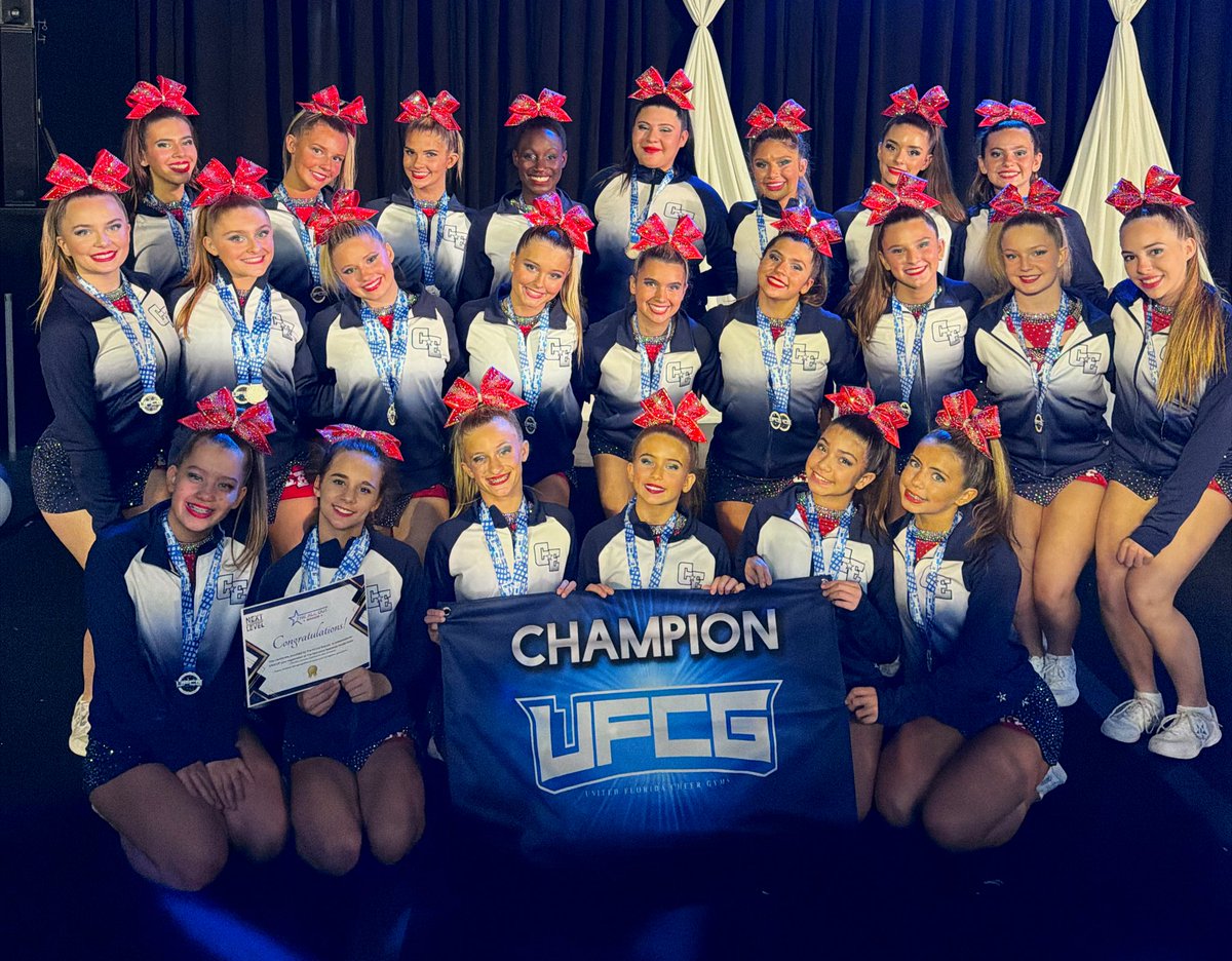 CheerExpressFla's tweet image. Congratulations to our Bombshells who finished in 1st Place at UFCG in Lakeland today. They were also the Level 3 Grand Champion!! 💣