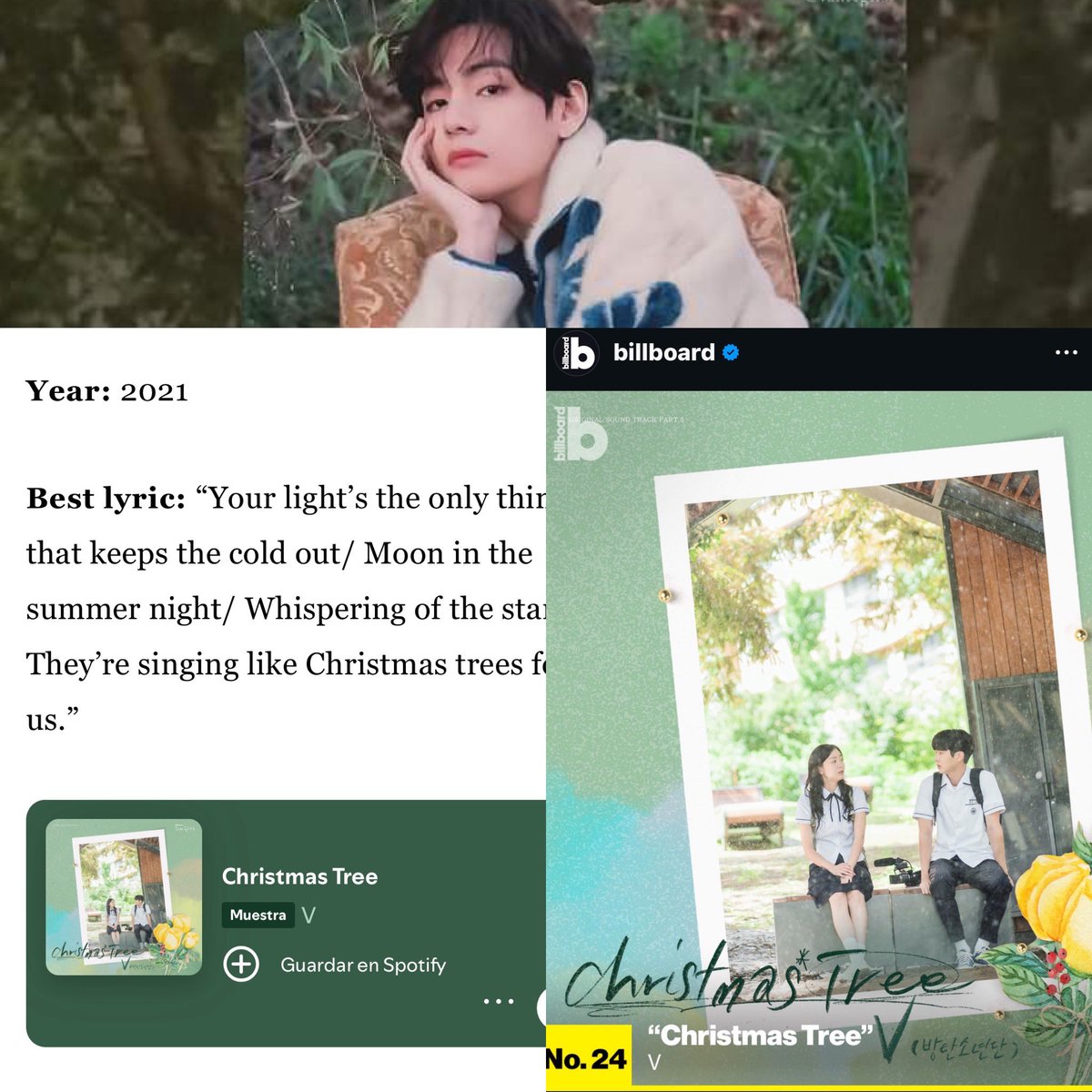 — "Christmas Tree" de #V ha sido seleccionada como una de las 30 mejores canciones del SIGLO XXI de Navidad, POR BILLBOARD en el puesto #24  😭💜

CONGRATULATIONS V
CONGRATULATIONS TAEHYUNG
CHRISTMAS TREE BY TAEHYUNG
#V_ChristmasTree