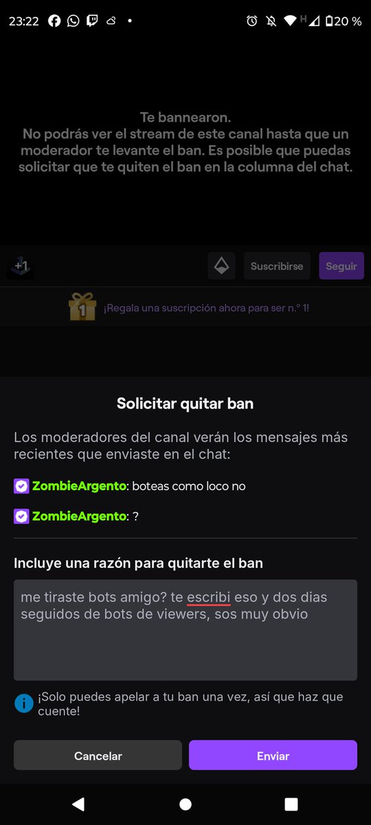 Estoy recibiendo ataques de bots <a href="/TwitchES/">Twitch ES</a> de este usuario <a href="/kurolaos/">kurolaos</a>, el viernes y sabado recibí un ataque inmenso de hasta 1000 bots de viewers...mas alla de eso esta persona anda creando varias cuentas y las botea, seguramente para venderlas con el socio.