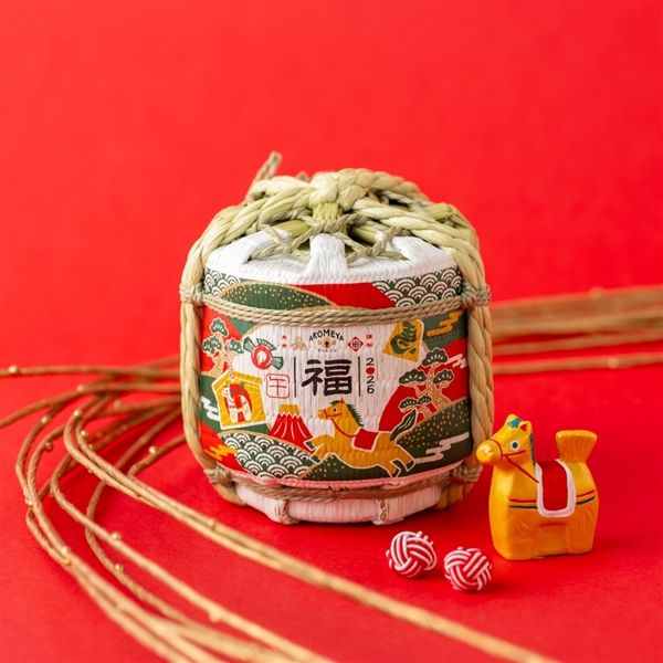 人気商品「豆樽」🐴 ＼ 2026年の干支「午」の菰樽酒。 江戸時代、樽酒