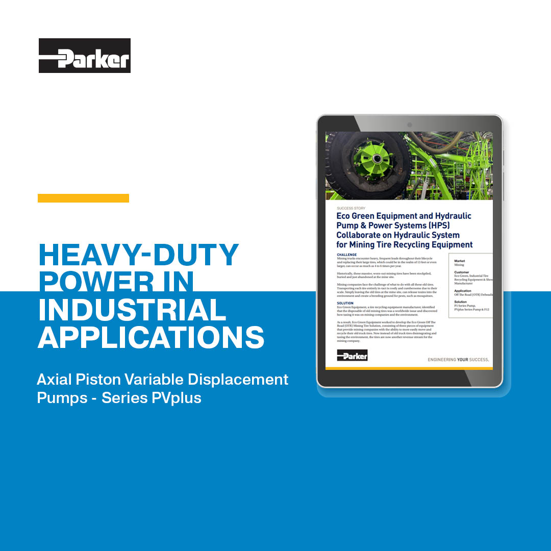 ParkerHydraulic's tweet image. Parker Pvplus pumps proven in tough mining tire recycling deliver heavy-duty hydraulic power for rubber and plastics processing. prker.co/3IT48S5

#Hydraulics #IndustrialHydraulics #RubberProcessing