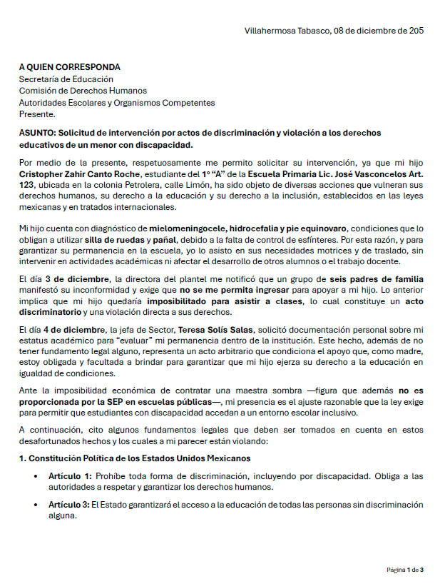 chuycito003's tweet photo. @mario_delgado Por  favor ayúdanos, están cometiendo actos de #discriminación a un menor con discapacidad en escuela publica de #Villahermosa #Tabasco https://t.co/GuxLgNy8lZ