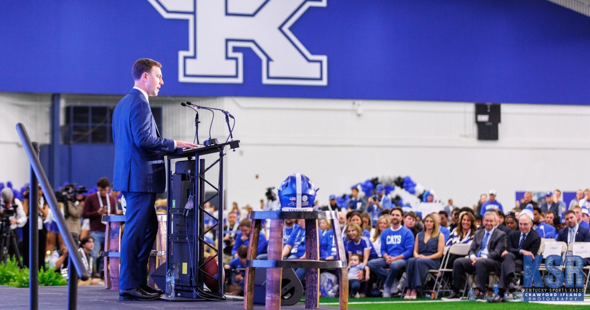 JackPilgrimKSR's tweet photo. Will Stein says he would have taken the Oregon Trail via horse and buggy to Lexington if it meant he got to coach at Kentucky

"Big Blue Nation, the UK emblem, it’s a worldwide brand, the blue and the white."

READ: https://t.co/cmowTmtDBE https://t.co/zEp3C0D2wO
