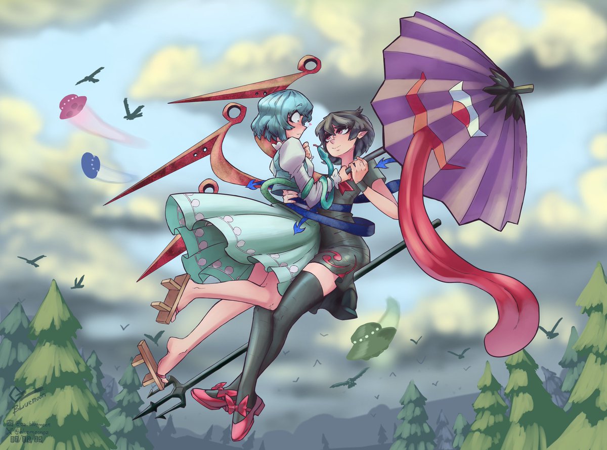 Commission for <a href="/TrevorBelm87316/">Trevor Belmont</a> ✨️
There's nothing more romantic than a bunch of UFOs flying over Gensokyo💖

#封獣ぬえ #多々良小傘 #東方project #kogasaTatara #NueHoujuu #Commission #commissionsopen #touhou #illustration