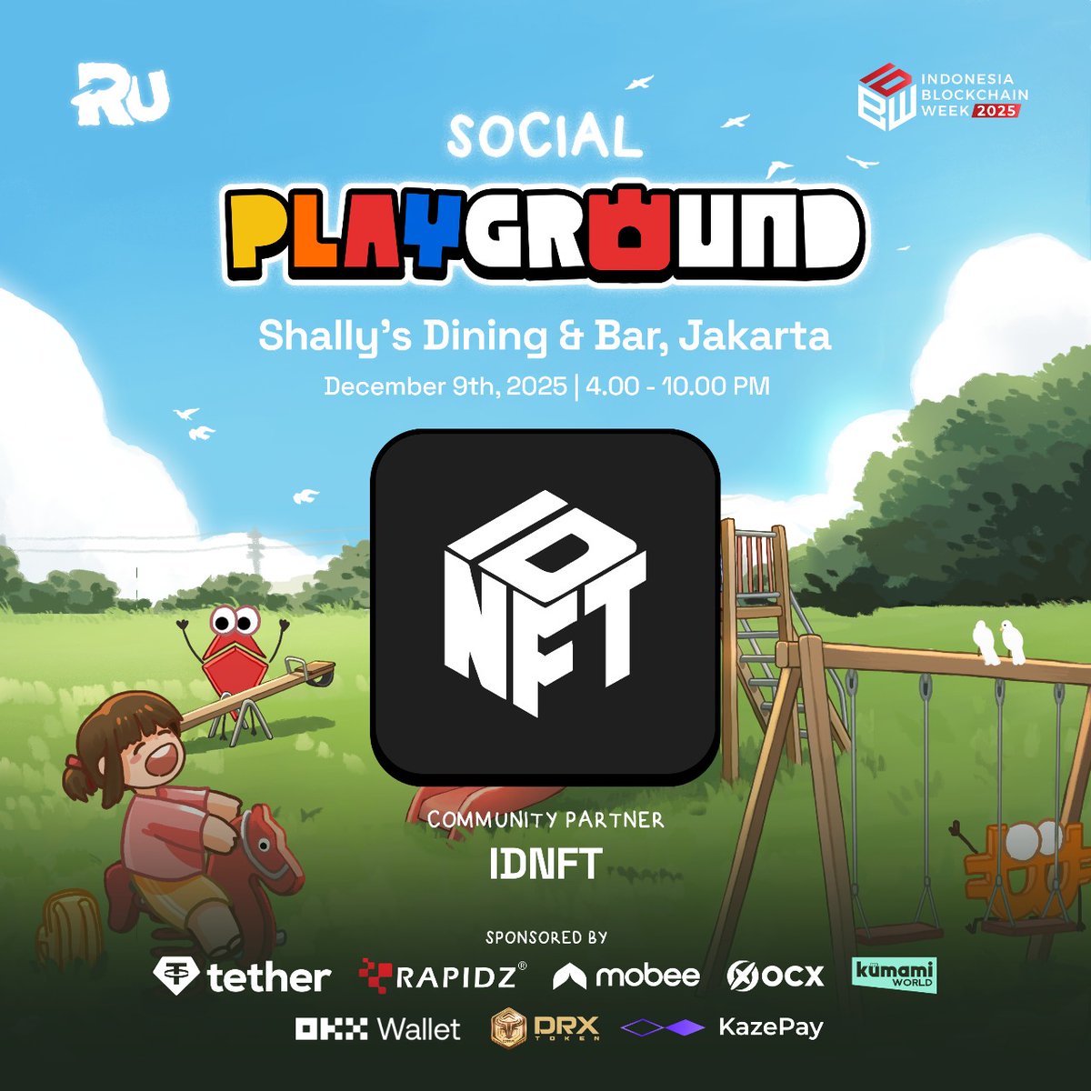 idnft_'s tweet photo. Let’s have some fun at the Social Playground by @0xrememberus ! 🛝
📅 Dec 9 | 4 PM
📍 Shally's Dining & Bar, Central Jakarta
📝 https://t.co/wyN9PAVIsU
Tons of games, insights, and potential connections await!
See you at the Playground! 👋
#IDNFT #Blockchain #Web3 #RememberUs #IDBW2025