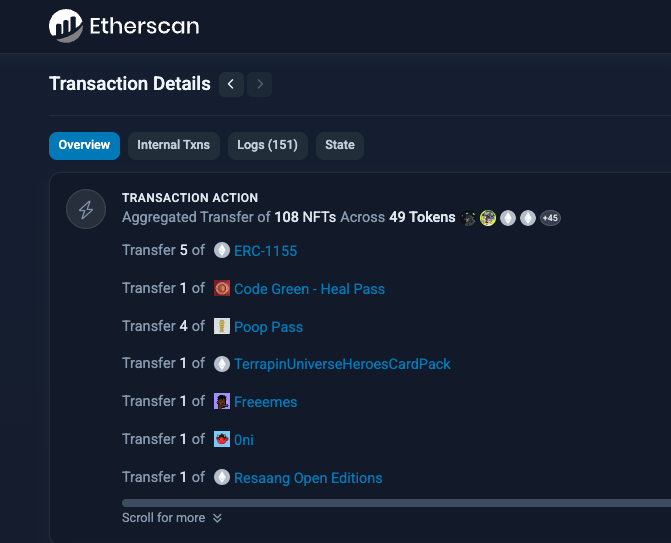 Someone harvested 108 NFTs yesterday and the total gas cost to perform the transaction was only $0.25.

Now is a great time to use <a href="/HarvestNFTs/">Harvest.art</a> before we become a top gas guzzler on December 31st.