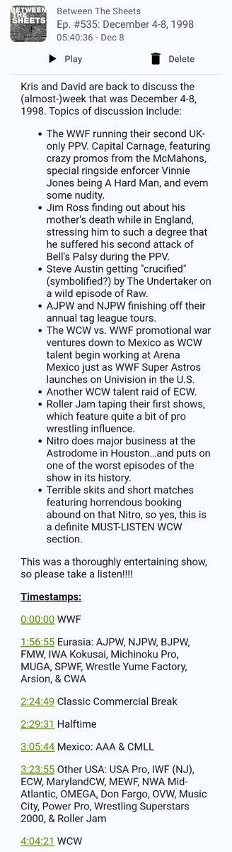 New <a href="/BTSheetsPod/">Between The Sheets</a> covering 1998! WWF Capital Carnage PPV in the UK featuring HARD MAN Vinnie Jones, some gratuitous nudity, &amp; much more seriously, Jim Ross's 2nd Bell's Palsy attack, Steve Austin gets...symbolified? on Raw, WCW's a giant mess, &amp; much more. redcircle.com/shows/f0ecb959…
