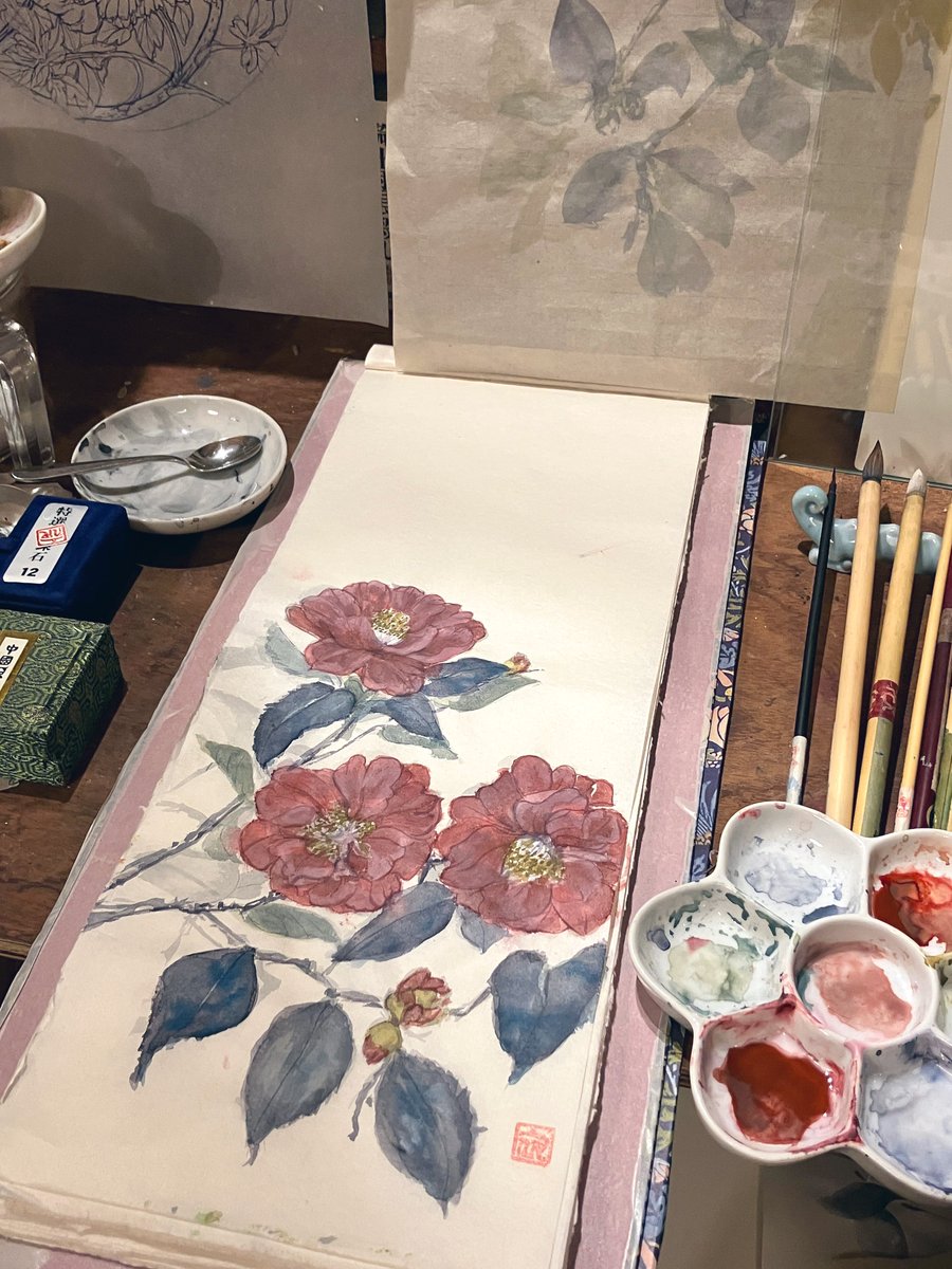 没骨法（もっこつほう）を学びたい。線ではなく、筆で墨や絵具を面で