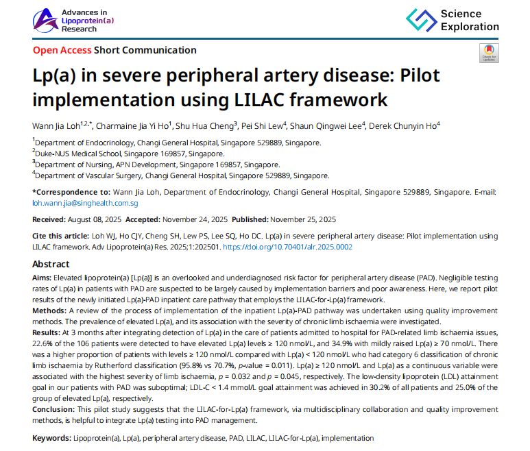 Just published in ALR! 📢   

Elevated Lp(a) is common and strongly tied to PAD severity. This pilot highlights how the LILAC-for-Lp(a) pathway can transform inpatient detection and management. A promising step toward better care.🌟

More:sciexplor.com/articles/alr.2… 
#PAD #LILAC