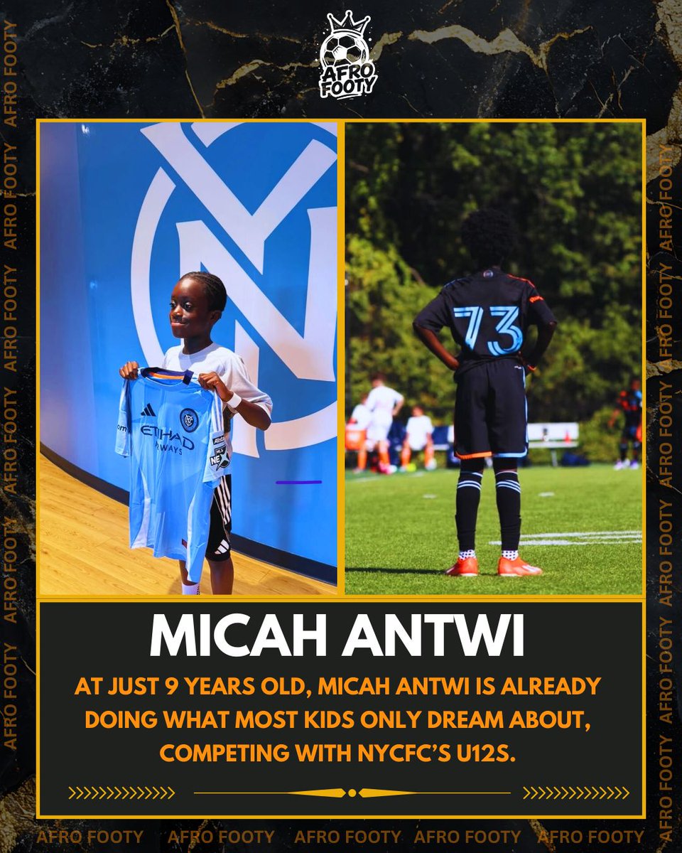 AfroFootyy's tweet photo. MICAH ANTWl — 9 YEARS OLD AND MAKING HISTORY 🇺🇸⭐

At just 9 years old, Micah Antwi is already doing what most kids only dream about — competing with NYCFC’s U12s. 🤯⚽

#AfroFooty #MicahAntwi #NYCFC #NextGen #FootballProdigy #FutureStar #USSoccer #RisingTalent https://t.co/D1Fpno50YA