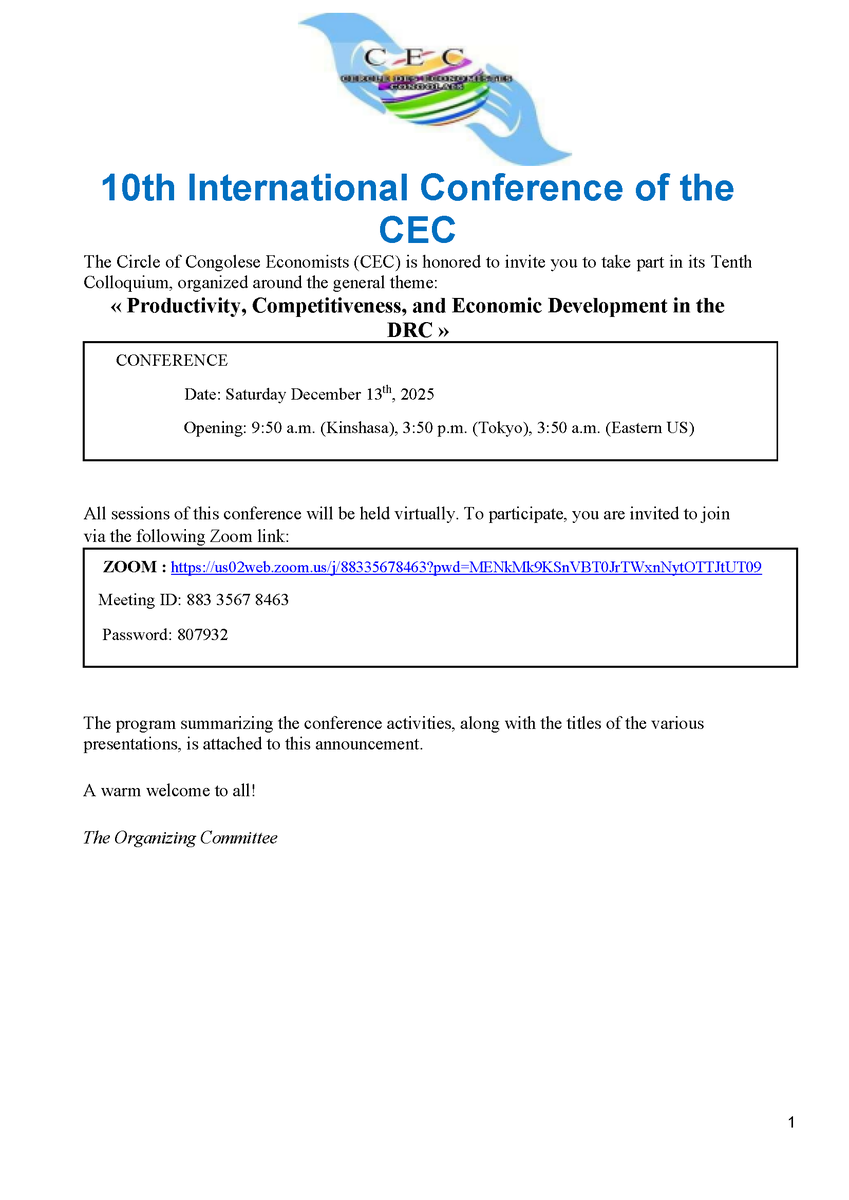Cercle des Economistes Congolais tweet media