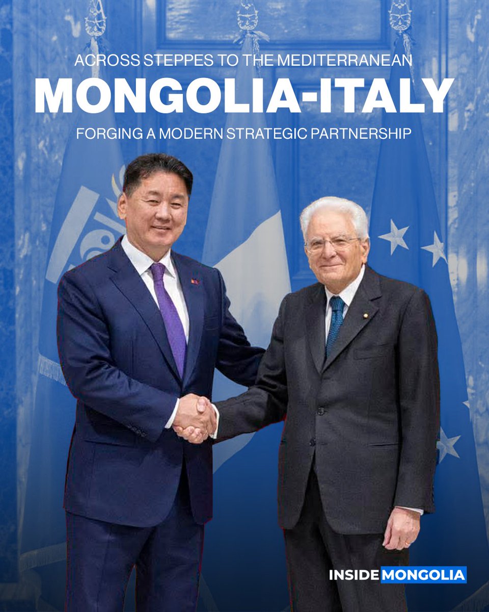 Inside_Mongolia's tweet photo. Mongolia Elevates Ties with Italy to Strategic Partnership

President U.Khurelsukh’s state visit to Italy underscored the growing importance of bilateral relations between the countries. 

🔗 Visit: https://t.co/Eifc93EOUy https://t.co/Uk7svB5ie6