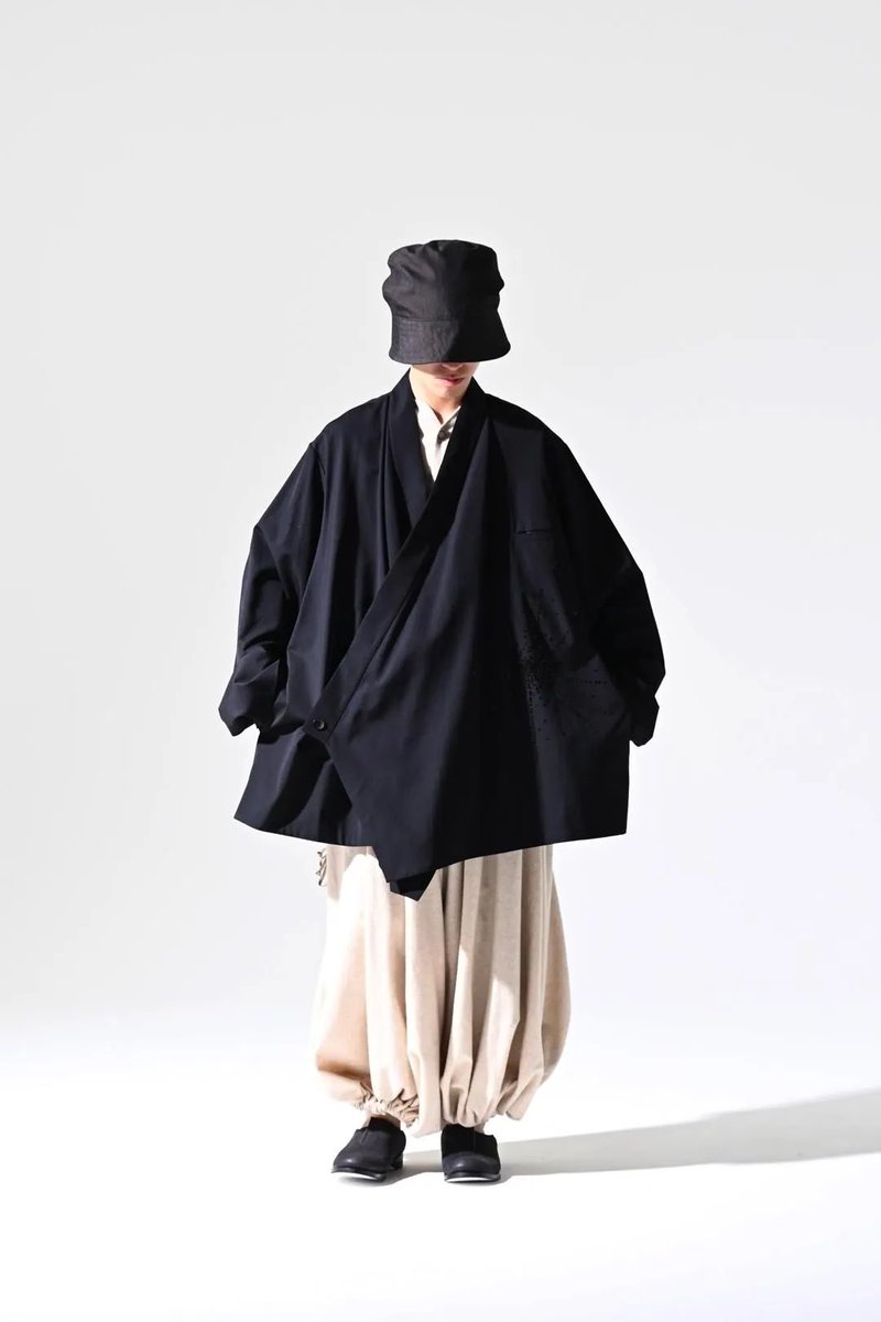 BISHOOL] Sequins Embroidery Wool Gabardine KIMONO Over Jacket