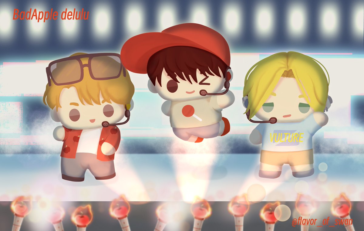I drew the VULTURES that the 🍎 author mentioned before!
I even drew yesterday’s lightstick just for this—someone please praise me 😂

I love Shadow’s face when he’s forced to become an idol because VULTURE ran out of money😇
He’s so done with everything.

#BadApple #배드애플