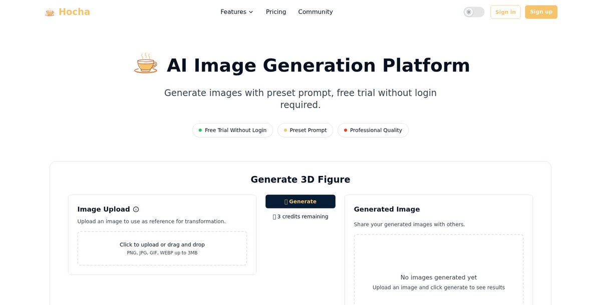 automate_tweak's tweet image. Create stunning visuals in seconds without any login hassle! #Hocha&apos;s AI image generator is perfect for both personal and professional projects. Start your free trial today! 🎨 #ContentCreation automateandtweak.com/tool/hocha/