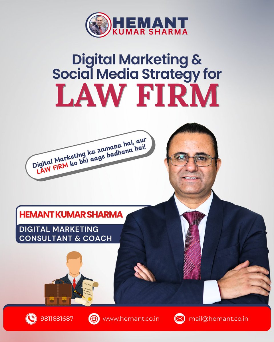 ⚖️ Digital Marketing ka zamana hai — aur ab Law Firms ko bhi aage badhna hoga!

They look for credibility, visibility, and reassurance before choosing a lawyer or a law firm.

🌐 Visit: hemant.co.in

#HemantKumarSharma #DigitalMarketingForLawyers #LawFirmMarketing