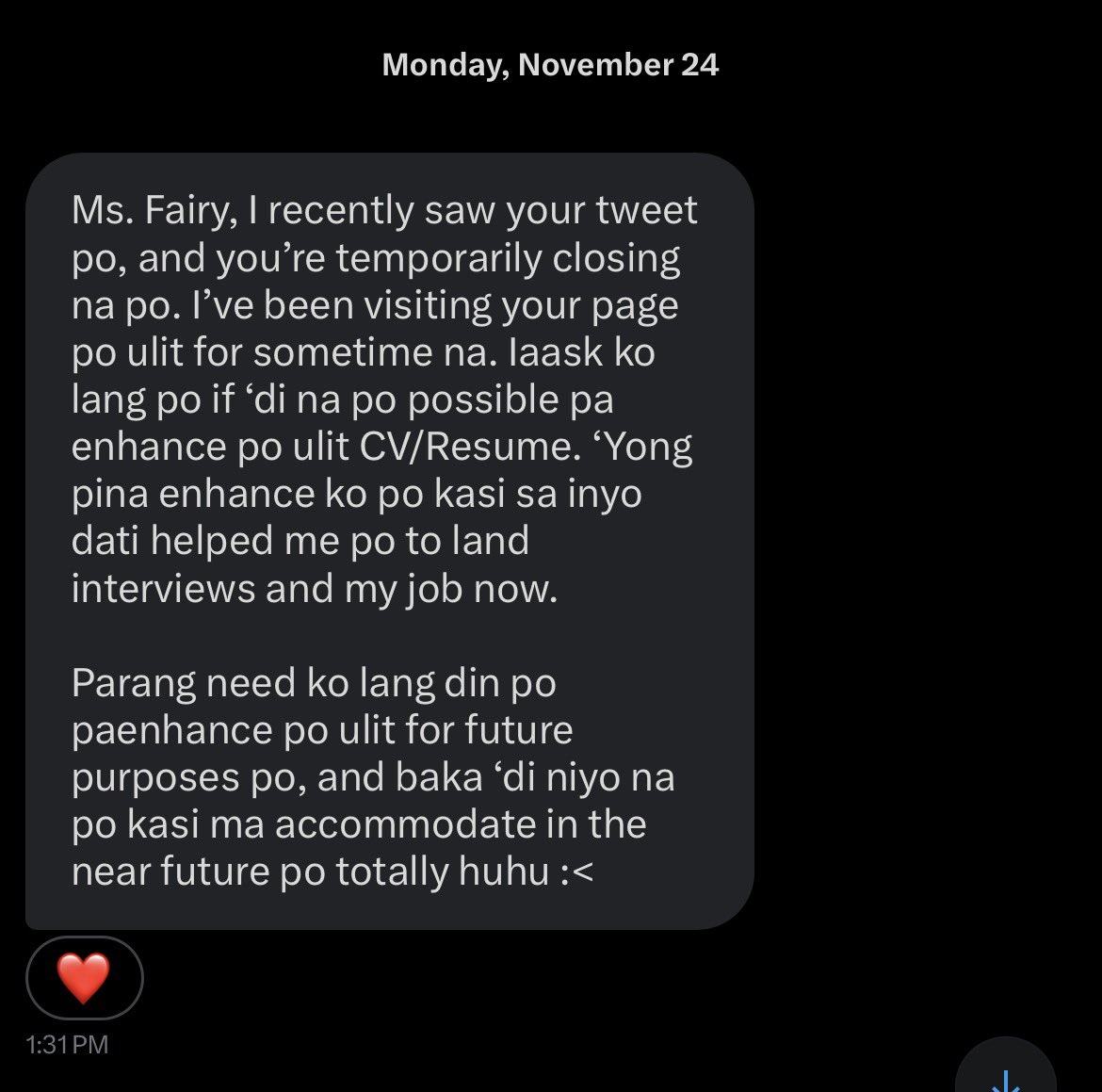 monowrites's tweet photo. i feel like one of my biggest forte talaga here in commstwt is doing resume/cv 😭 istg the amount of people coming back to me for their resume. even our hr said my resume was “pleasing out of many”

i genuinely think i’ve nailed the art of having an employable resume 🤣 https://t.co/L3XIUTXgdD