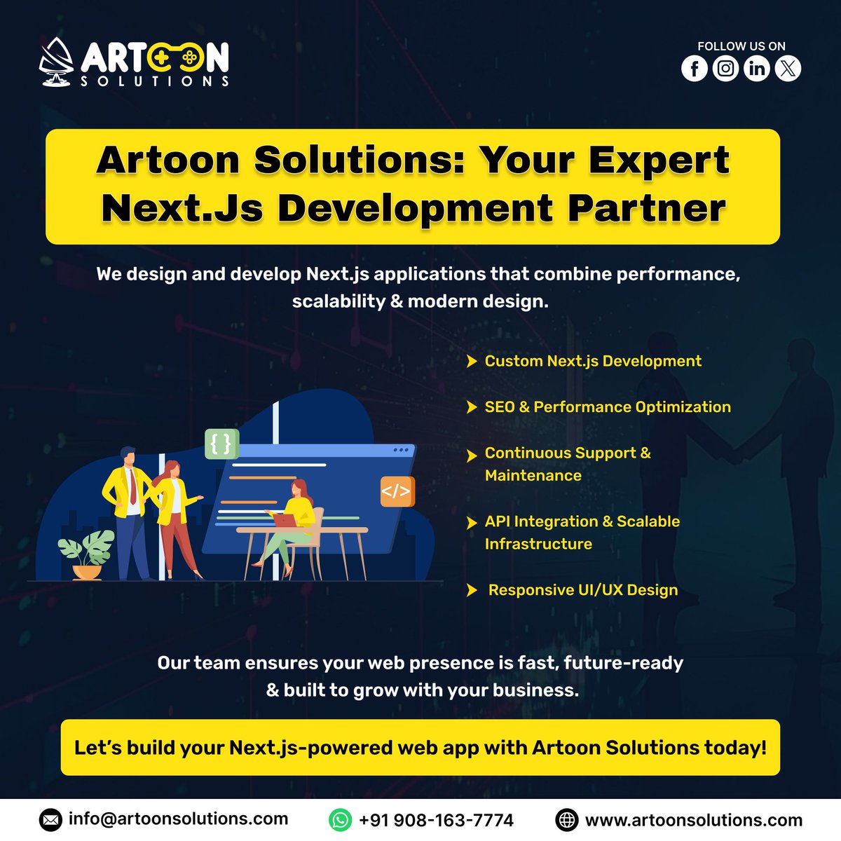 artoonsolutions's tweet image. ⚡ Next.js = Speed + SEO + Scalability
Build lightning-fast, high-performance web apps with Next.js.

At Artoon Solutions, we create SEO-friendly, scalable, and user-focused websites that deliver results.

🌐 artoonsolutions.com
#NextjsDevelopment #ArtoonSolutions @nextjs
