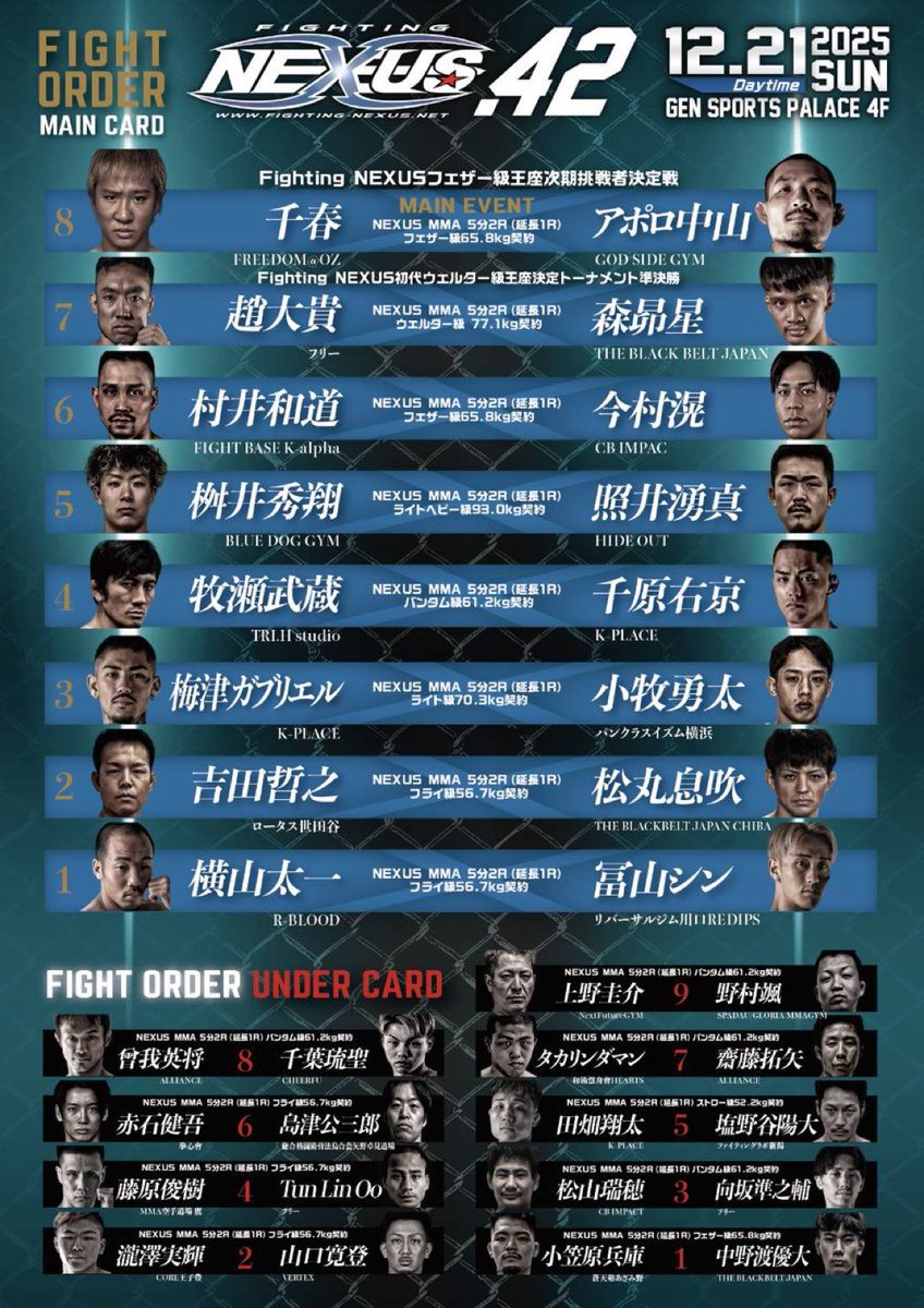 Fighting NEXUS vol.42』 千春 vs アポロ中山 が【メインイベント】に