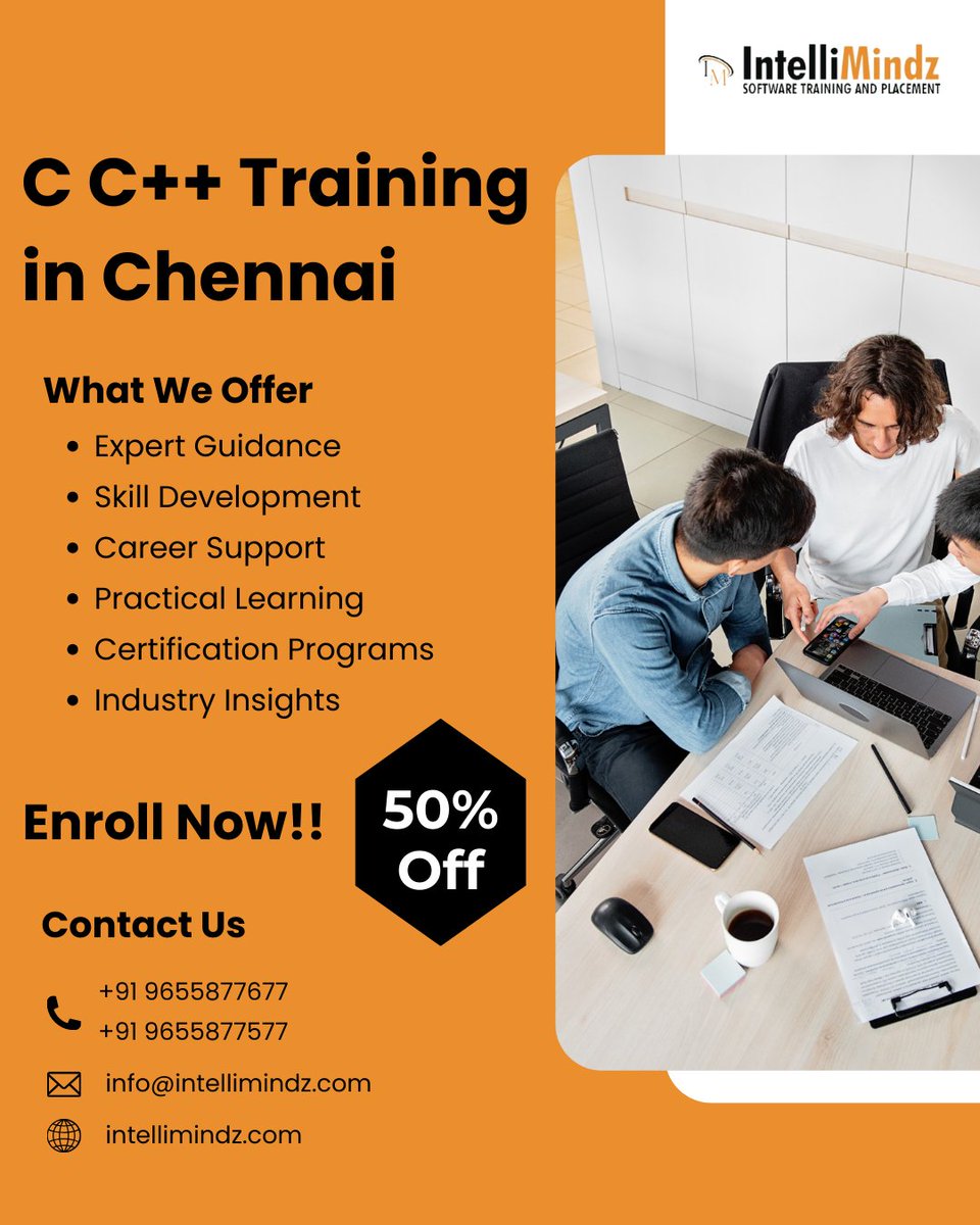 Zayn__27S's tweet image. 🚀 Elevate your coding skills with C &amp;amp; C++ Training in Chennai at Intellimindz—now 50% OFF! Master C/C++, boost logic building &amp;amp; get placement support at a top training institute. Enroll now! 💻🔗tinyurl.com/intellimindzTr…  #CProgramming #CPPTraining #ChennaiInstitute #CodingSkills