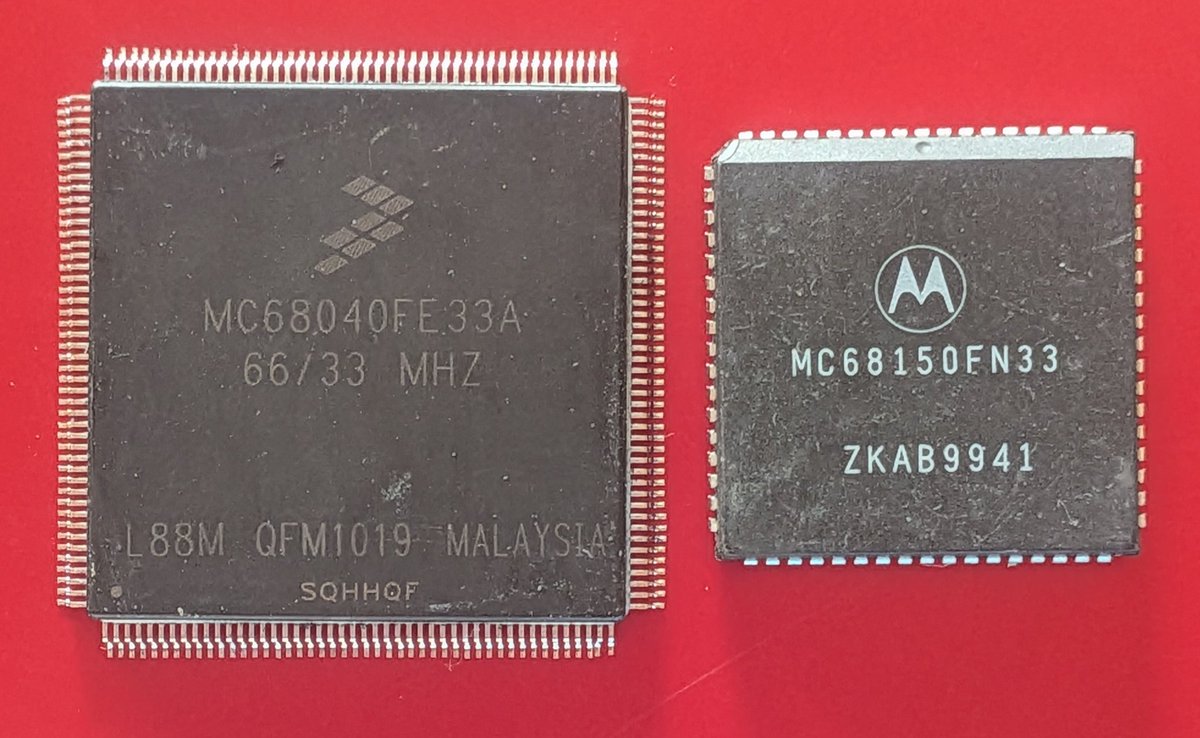 ようやく5V動作でQFPのMC68040FEを入手できた。バスサイズ変換のMC68150と合わせれば、16bitバス,5Vの今のシステムでも動かせそう！Freescaleなのがのが少し残念。