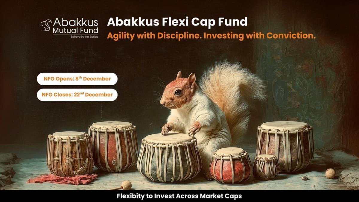 fundzwala's tweet photo. 🔔NFO Alert! 

🌟 Abakkus Flexi-Cap Fund is live!

🗓️ Opens: 8 Dec
⏳ Closes: 22 Dec

💼 Flexi-Cap = Invests across Large + Mid + Small Caps

🔗 Invest here: https://t.co/FlJ7Wazvt4

ᴹᵘᵗᵘᵃˡ ᶠᵘⁿᵈ ᵃʳᵉ ˢᵘᵇʲᵉᶜᵗ ᵗᵒ ᵐᵃʳᵏᵉᵗ ʳⁱˢᵏˢ https://t.co/yHFKD3McDV