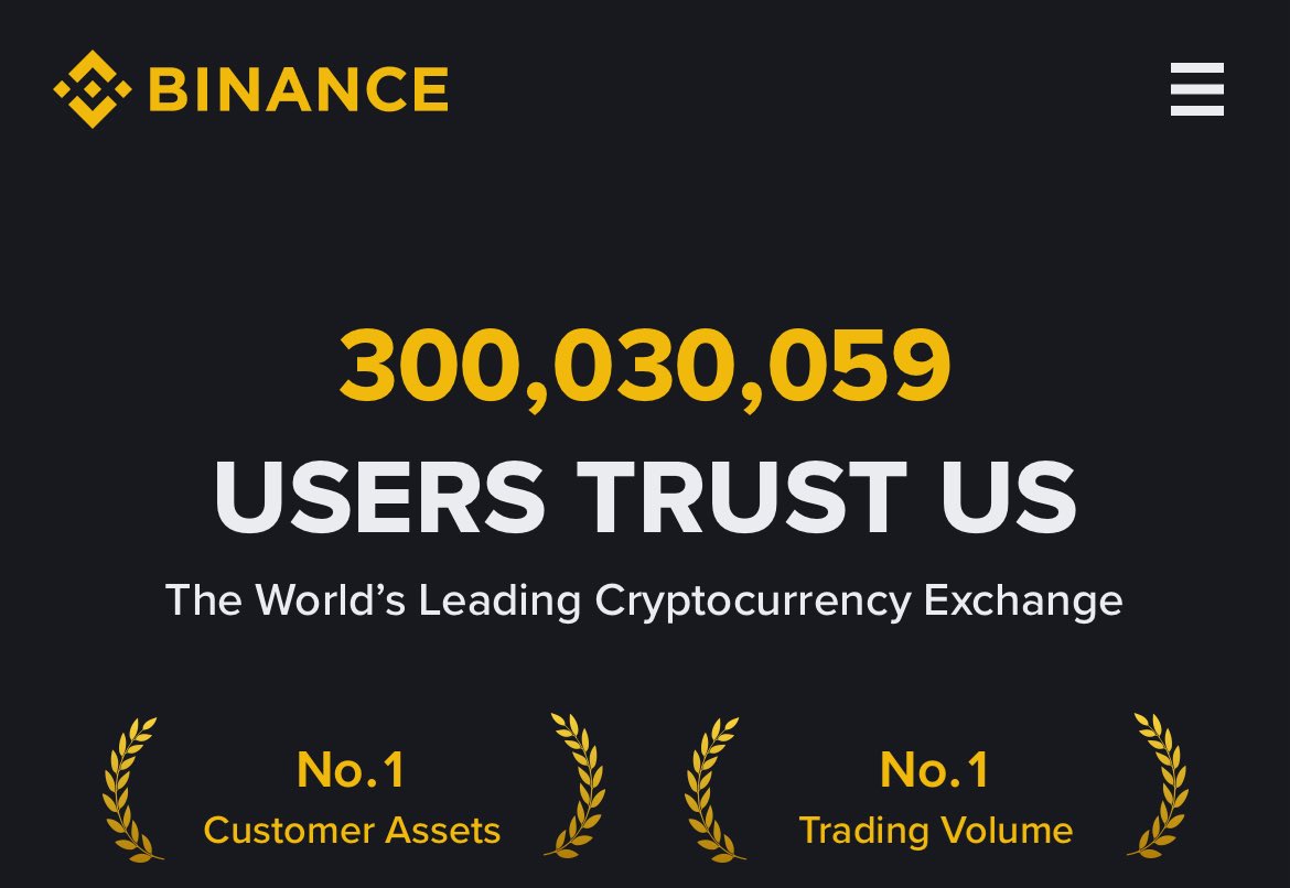 BREAKING  

#Binance now has more than 0.3 billion users.