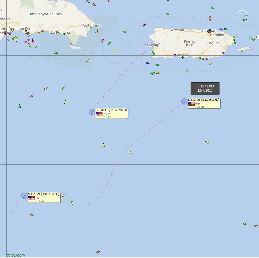 FlconEYES's tweet photo. SD-3000 (UNCREWED) 338432794
SD-2040 (UNCREWED) 338486373
SD-2029 (UNCREWED) 338434851 (New in the list)
#Saildrone x 3
Servicio de vigilancia del #USNAVY activos en el #caribe.
#VesselAlert #AIS #Maritime #OSINT #7Dec https://t.co/AXMlCeJuc2
