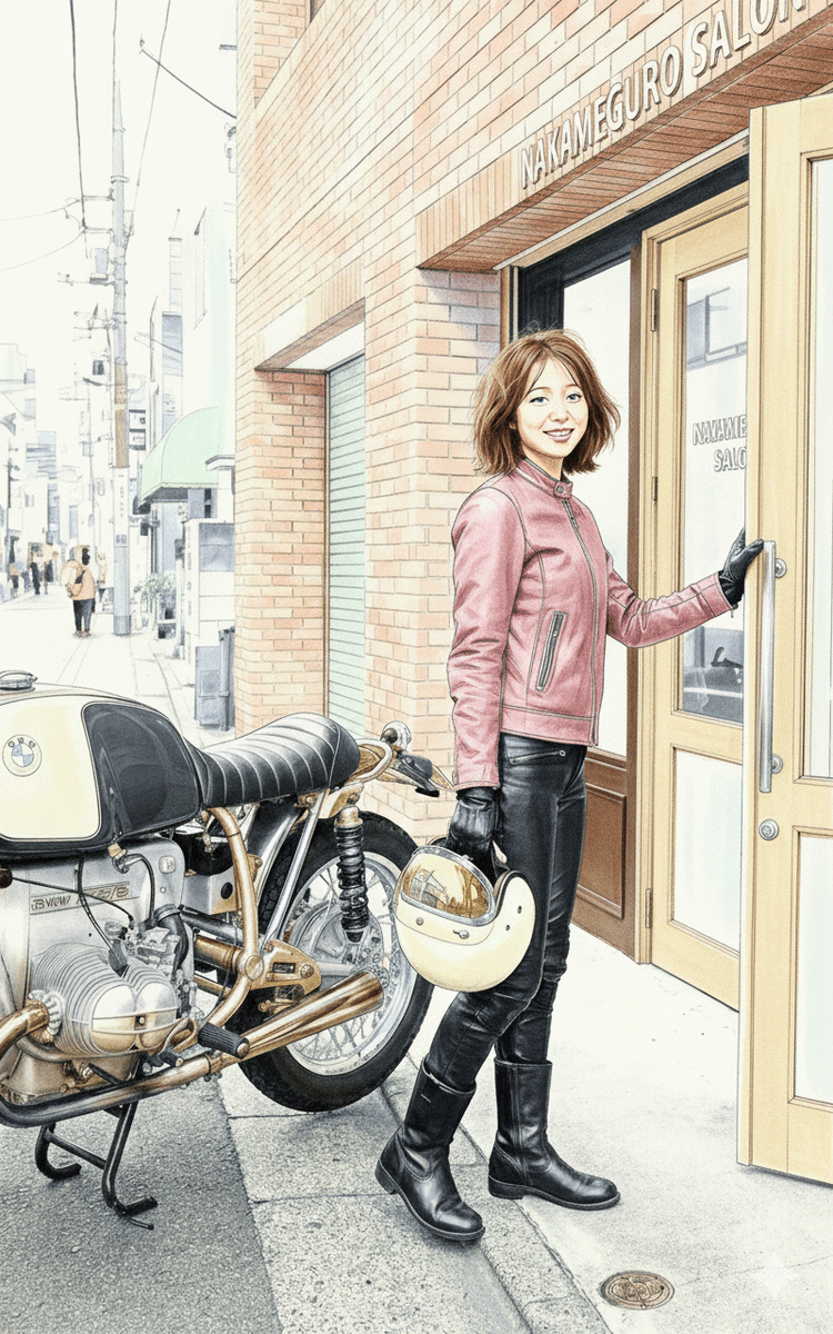 dolike_doraku's tweet photo. 中目黒 × BMW R75 Custom. 80年代のコミック調で出力。水平対向エンジンの存在感と、ラフな髪の対比が良き。
#彼女とバイク #AIart #MotorcycleArt #BMW #R75 #ビンテージバイク #バイクイラスト #バイク女子 #旧車 #BMWR75 #NanoBananaPro https://t.co/2K5Rj1C7Jd