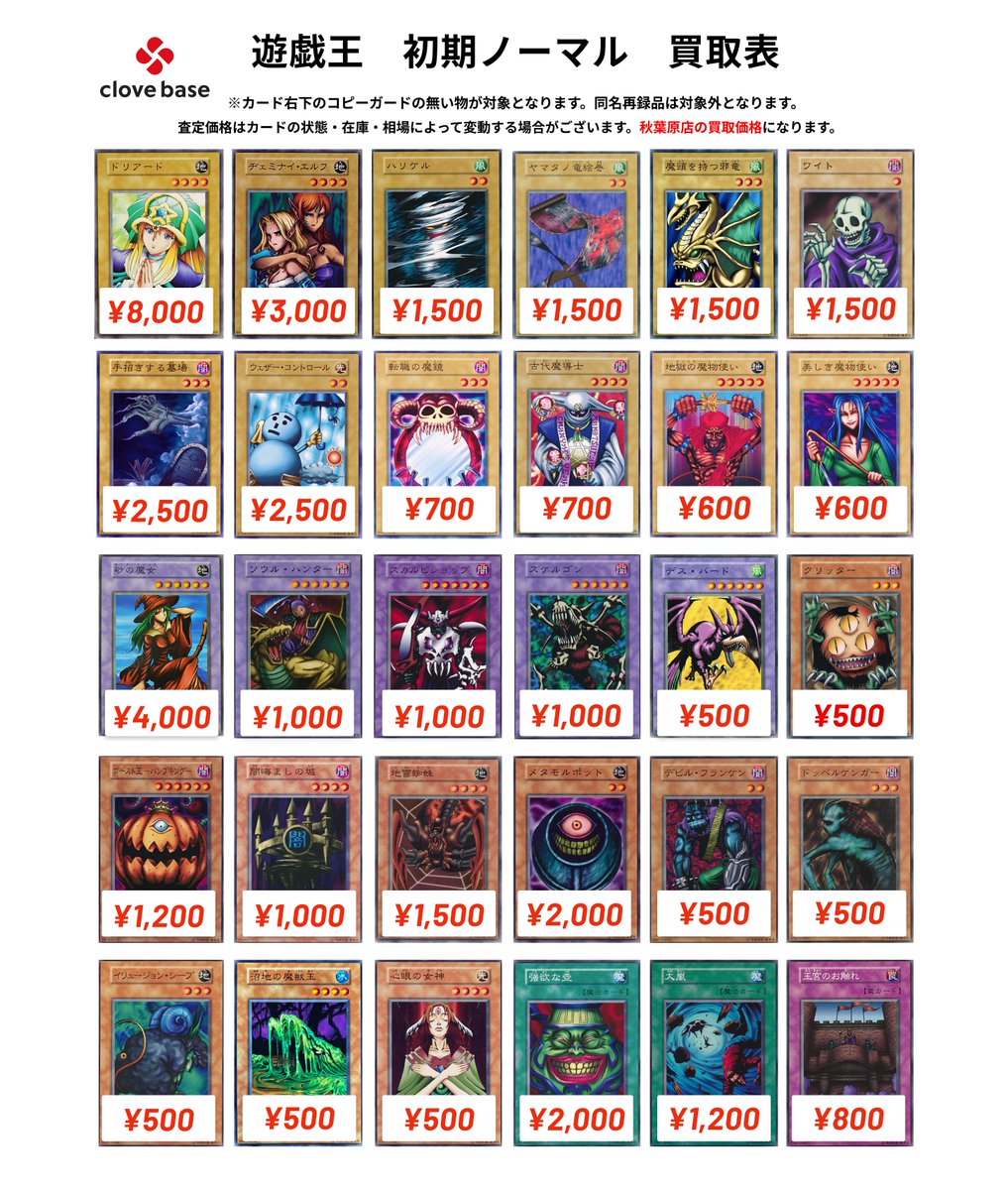 🔯 遊戯王 初期ノーマル買取表 🔯】 ハリケル 1500 ヤマタノ竜絵巻