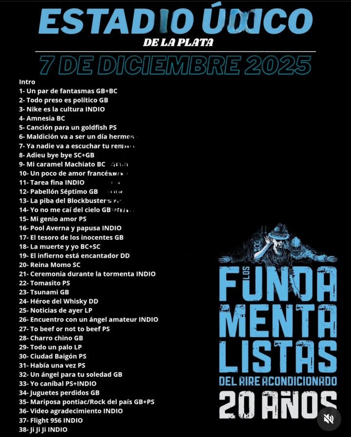SEGUNDA LISTA DE LOS FUNDAMENTALISTAS DEL AIRE ACONDICIONADO EN EL ESTADÍO ÚNICO DE LA PLATA

MAS DE 100 MIL PERSONAS DISFRUTARON DE LAS DOS NOCHES DEL INDIO Y SU BANDA 

GRACIAS POR TANTO 🙏❤️🥹