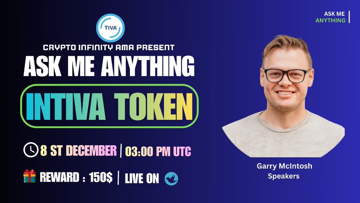 🔊We Are Pleased To Announce Our #X_Space AMA with #INTIVA_TOKRN

🗓Date: 8st December, 2025
⏰Time: 3:00 PM UTC  

💰Rewards: $150 #USDT
🏘Venue:x.com/i/spaces/1mrGm…

🔰Rules
1️⃣ Follow:x.com/CryptoInfinityX
 &amp;
token.intivahealth.com

2️⃣ Like, Retweet &amp; Send Your  Question